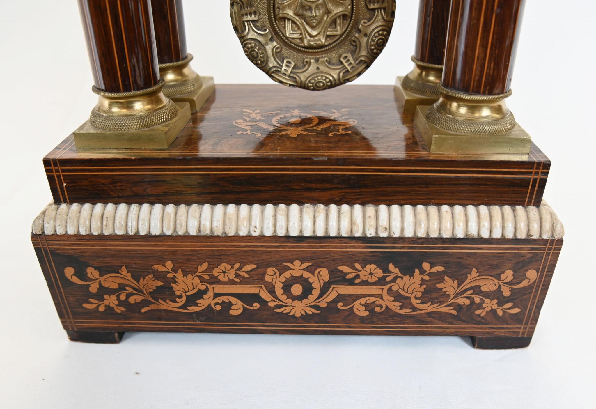 Charles X Portico Clock French Mantle Inlay 1810 For Sale 3