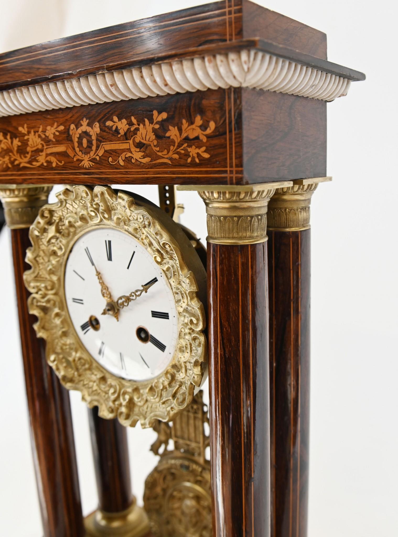 Charles X Portico Clock French Mantle Inlay 1810 For Sale 4