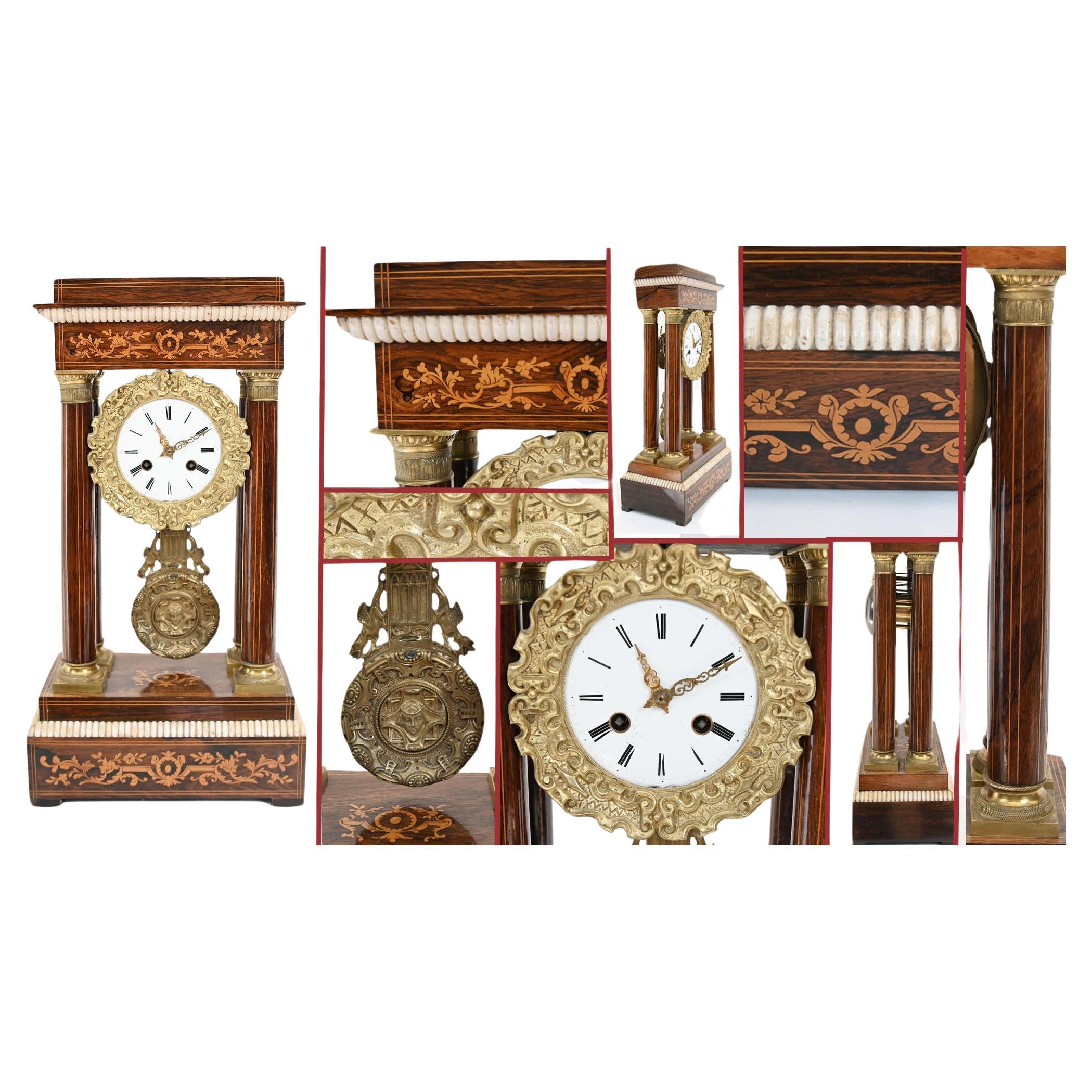 Pendule de cheminée française incrustée Charles X Portico 1810