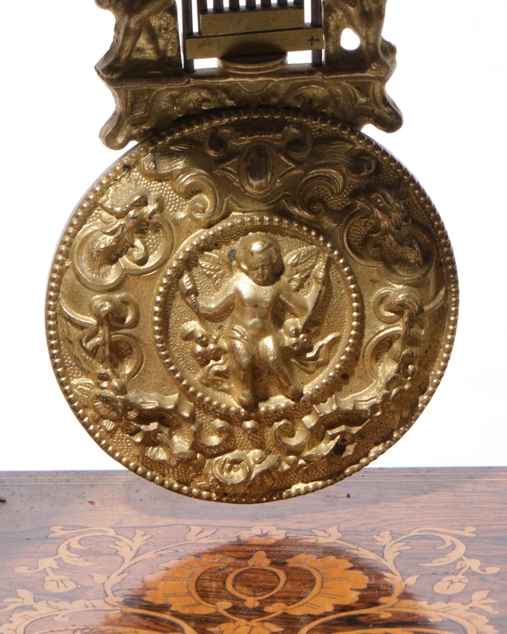 Charles X Rosewood Inlaid Portico Mantle Clock For Sale 3