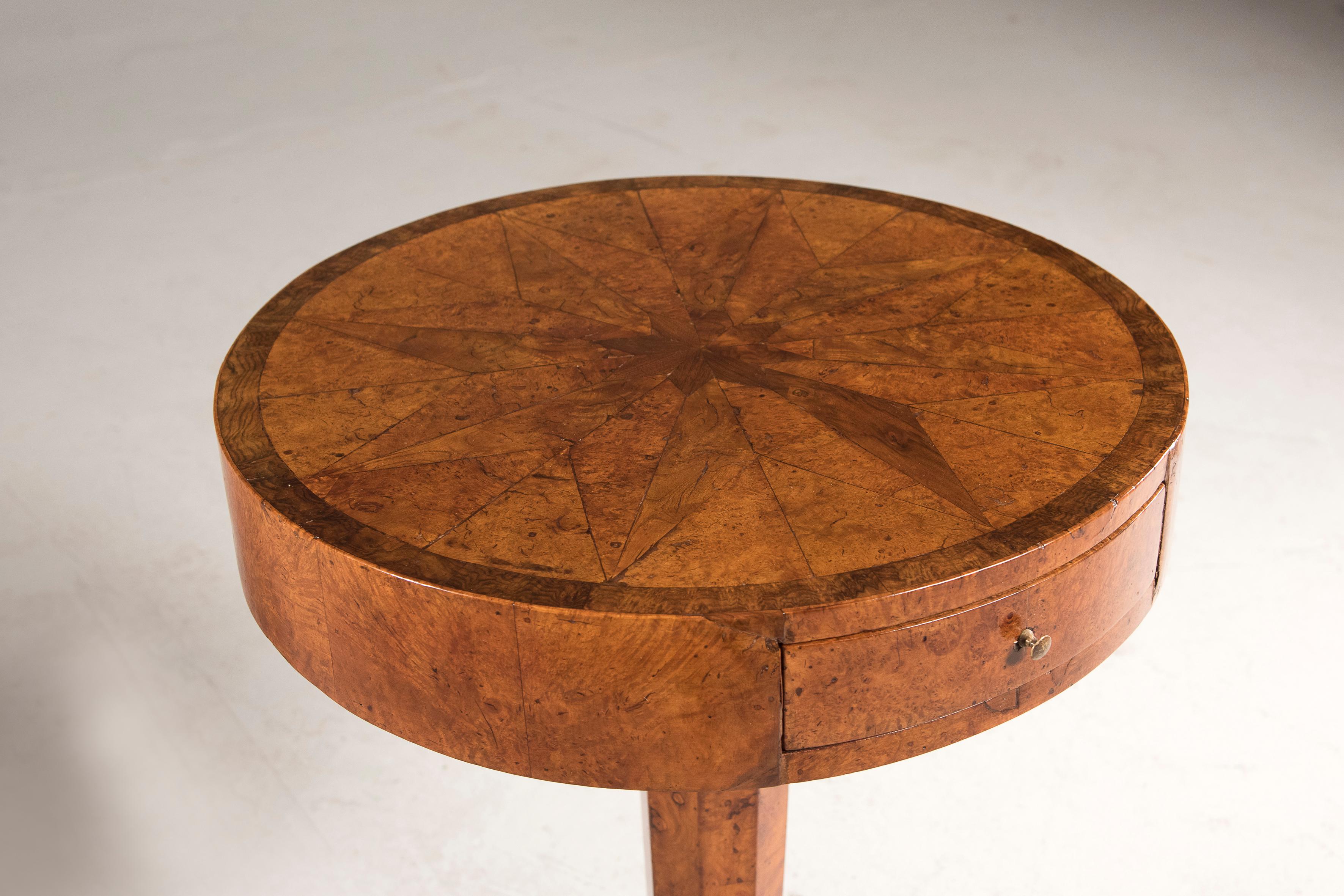 Charles X Rounded Wooden Small Elm Veneer Table For Sale 1