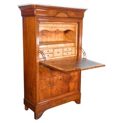 Charles X Secretaire in Walnut Wood and Feather, Drawers and Secrets, 1800