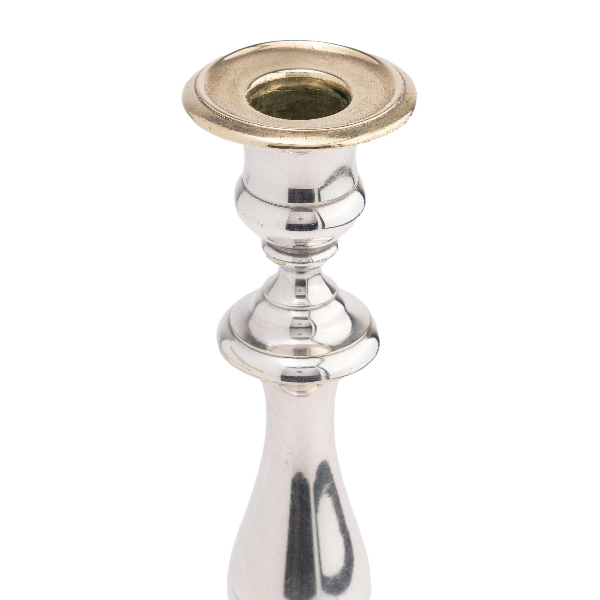 French Charles X silvered brass baluster form candlestick by Christofle, 1830 For Sale