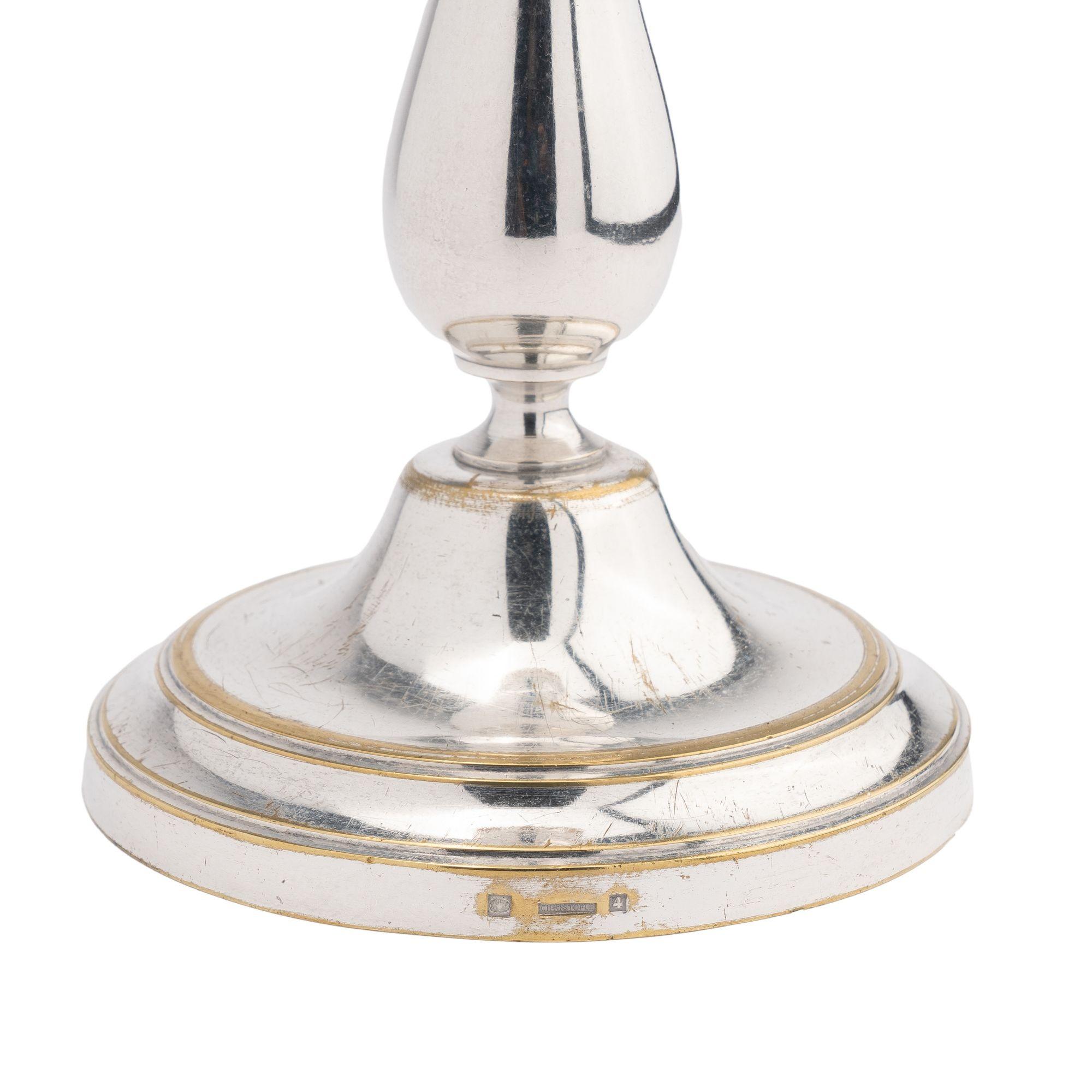 Silver Plate Charles X silvered brass baluster form candlestick by Christofle, 1830 For Sale
