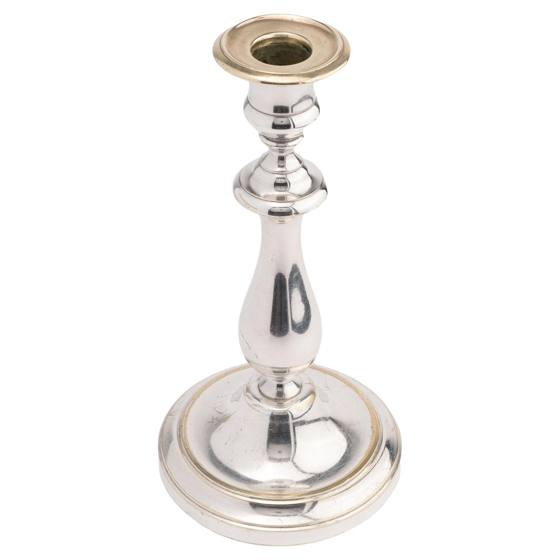 Charles X silvered brass baluster form candlestick by Christofle, 1830 For Sale