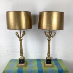 Charles X Style Brass Table Lamps with Fluted Columns and Candelabra Detailing
