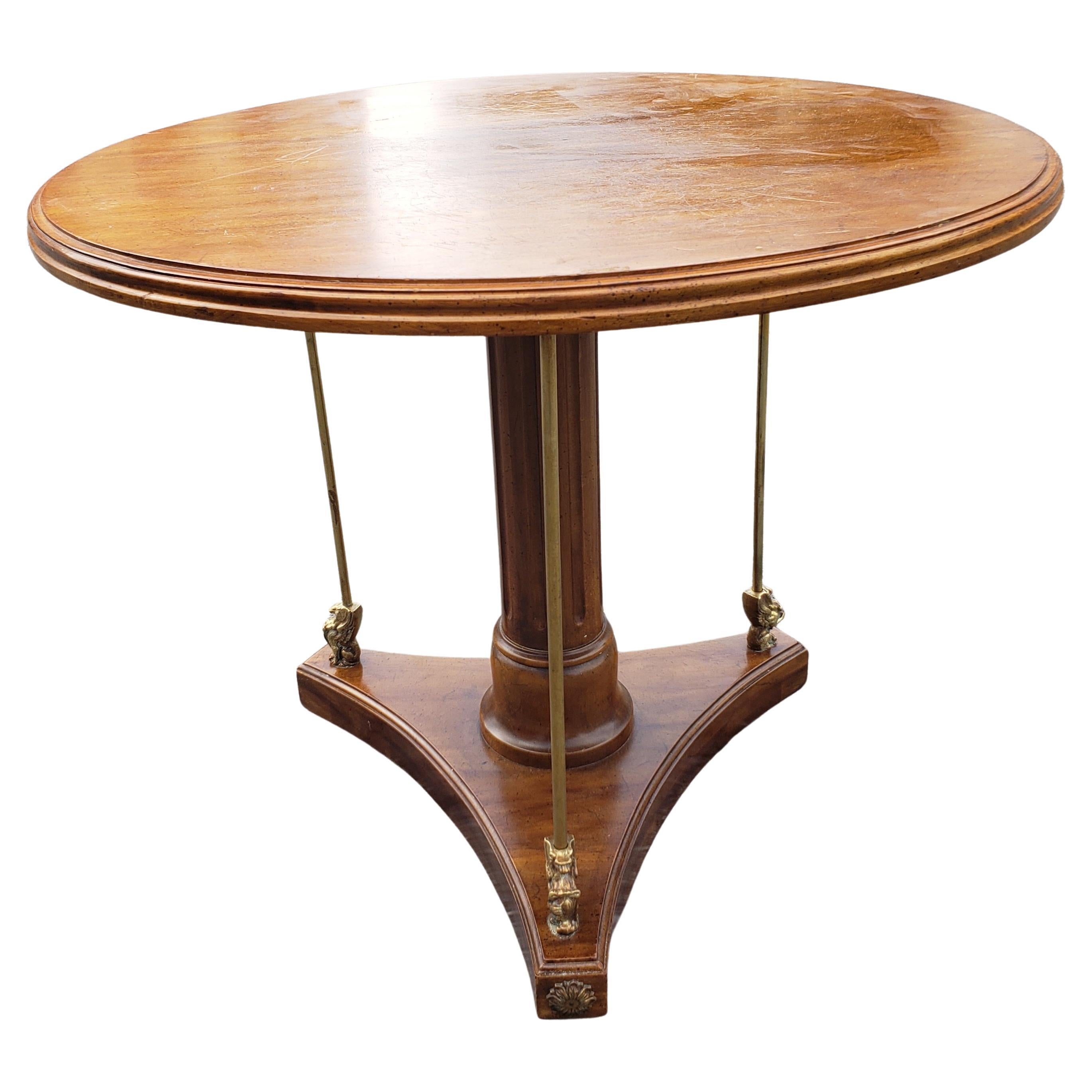 Metalwork Charles X Style Calais Cherry & Brass Gueridon Pedestal Table by Davis Cabinet For Sale