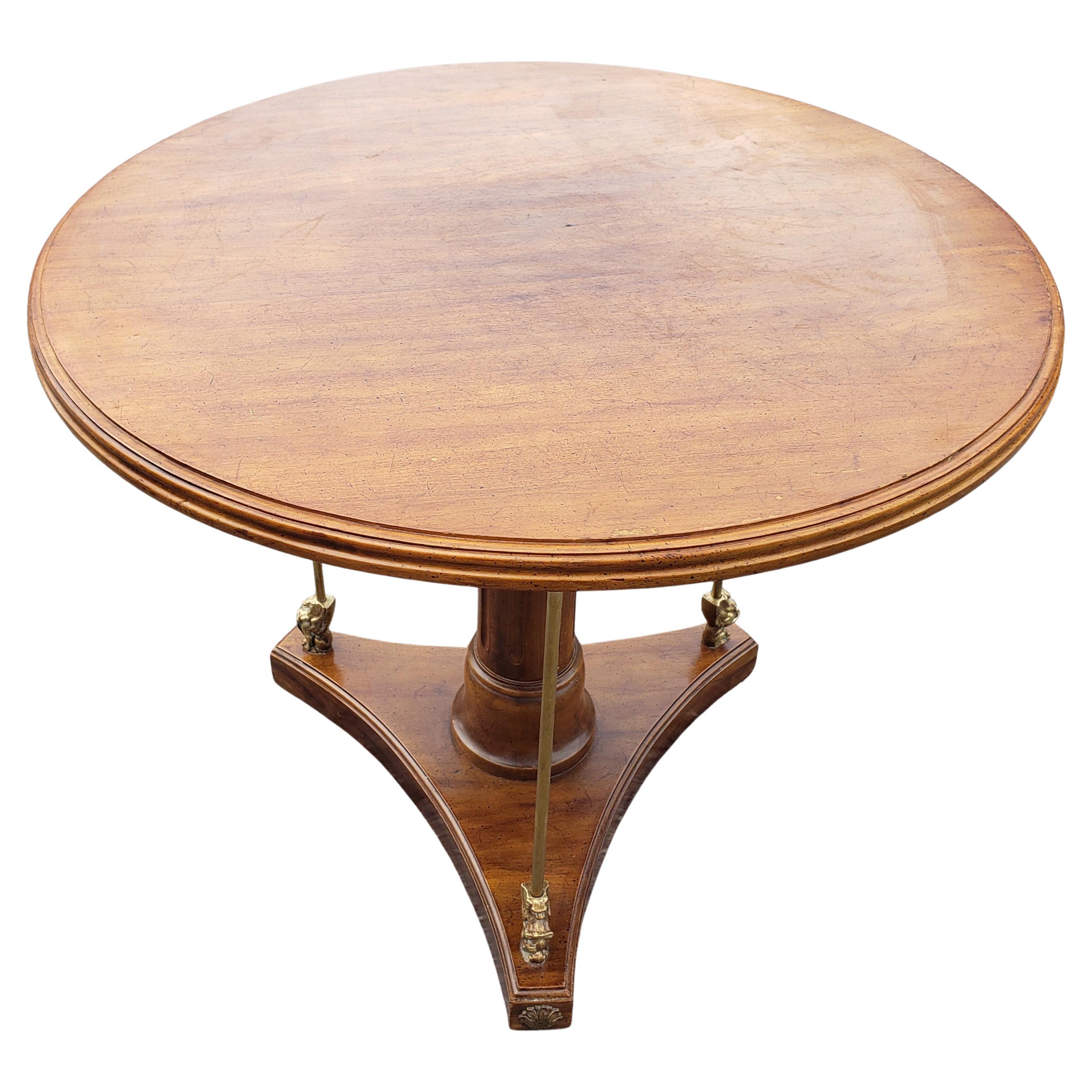 Charles X Style Calais Cherry & Brass Gueridon Pedestal Table by Davis Cabinet In Good Condition For Sale In Germantown, MD
