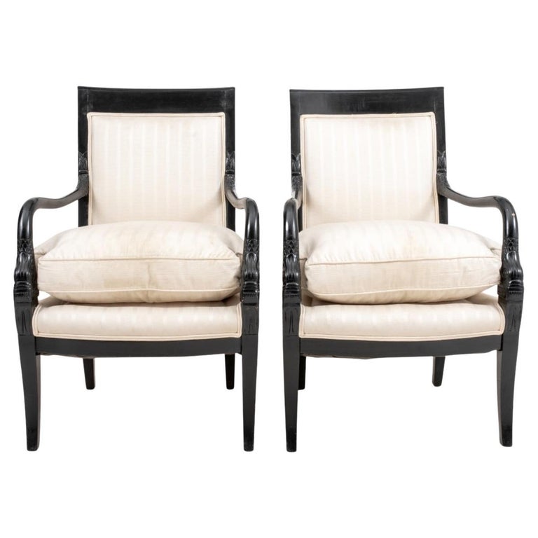 Charles X Style Ebonized Dolphin Arm Chairs, Pair For Sale at 1stDibs