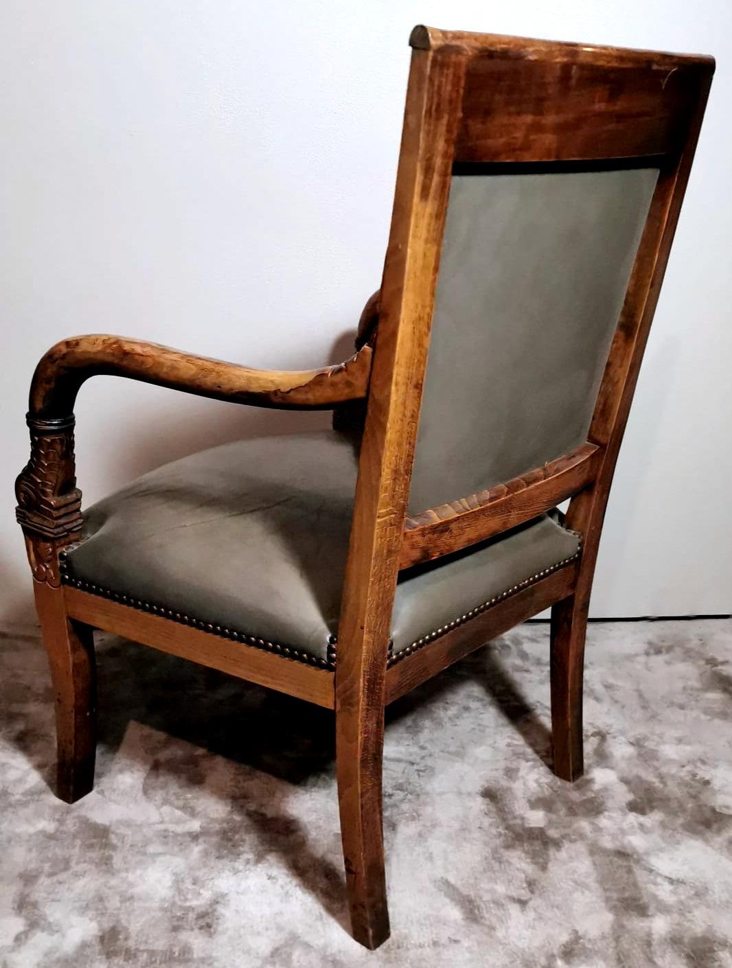 Leather Charles X Style French Chair 