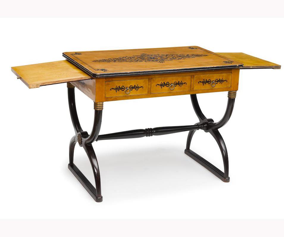 English Charles X Style Fruitwood and Ebonized Writing Table