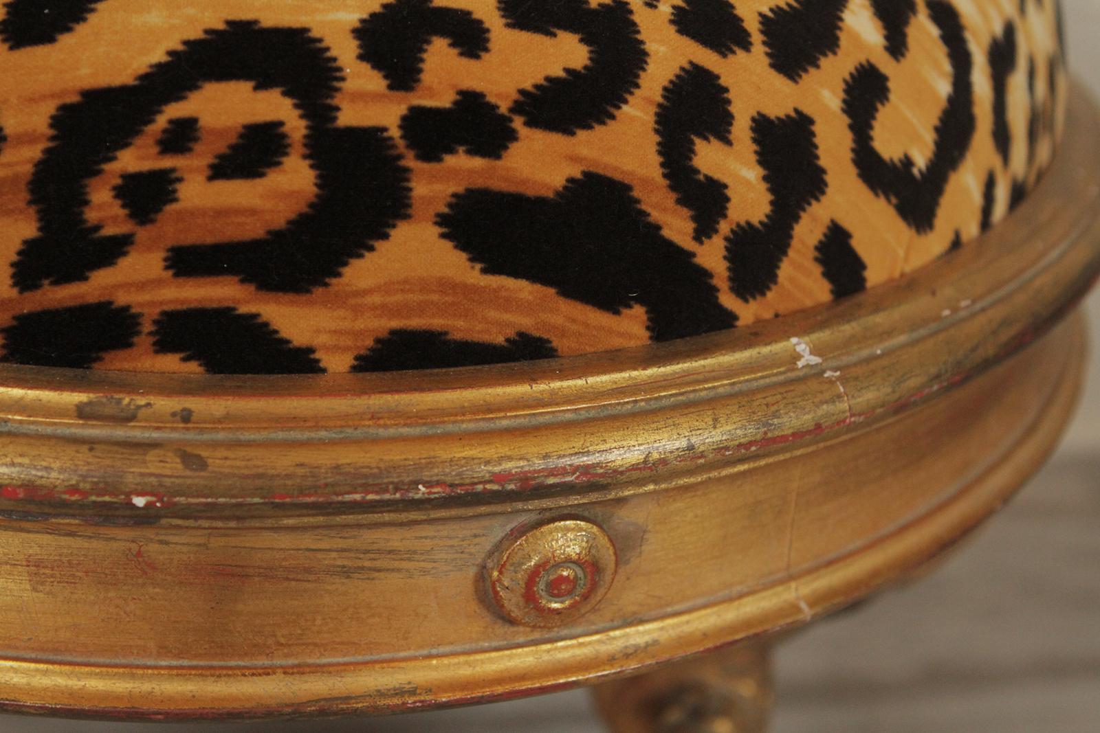 Charles X style giltwood leopard upholstered stool 20th century.
Dimensions:19” height x 21