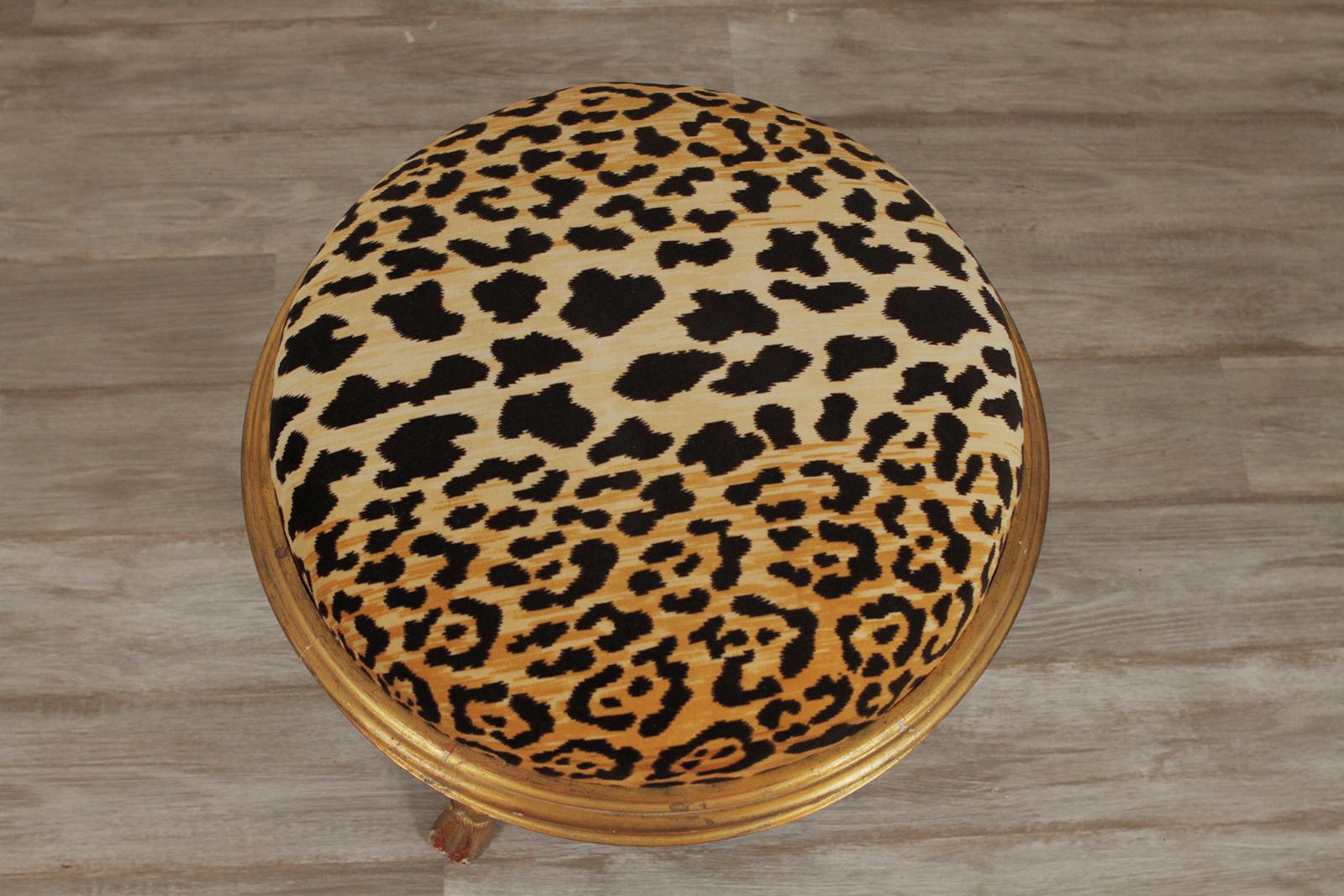 Charles X Style Giltwood Leopard Upholstered Stool, 20th Century In Excellent Condition In Lambertville, NJ