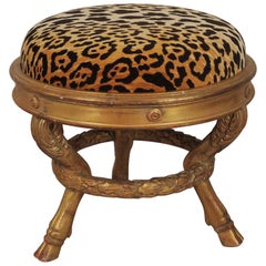 Charles X Style Giltwood Leopard Upholstered Stool, 20th Century