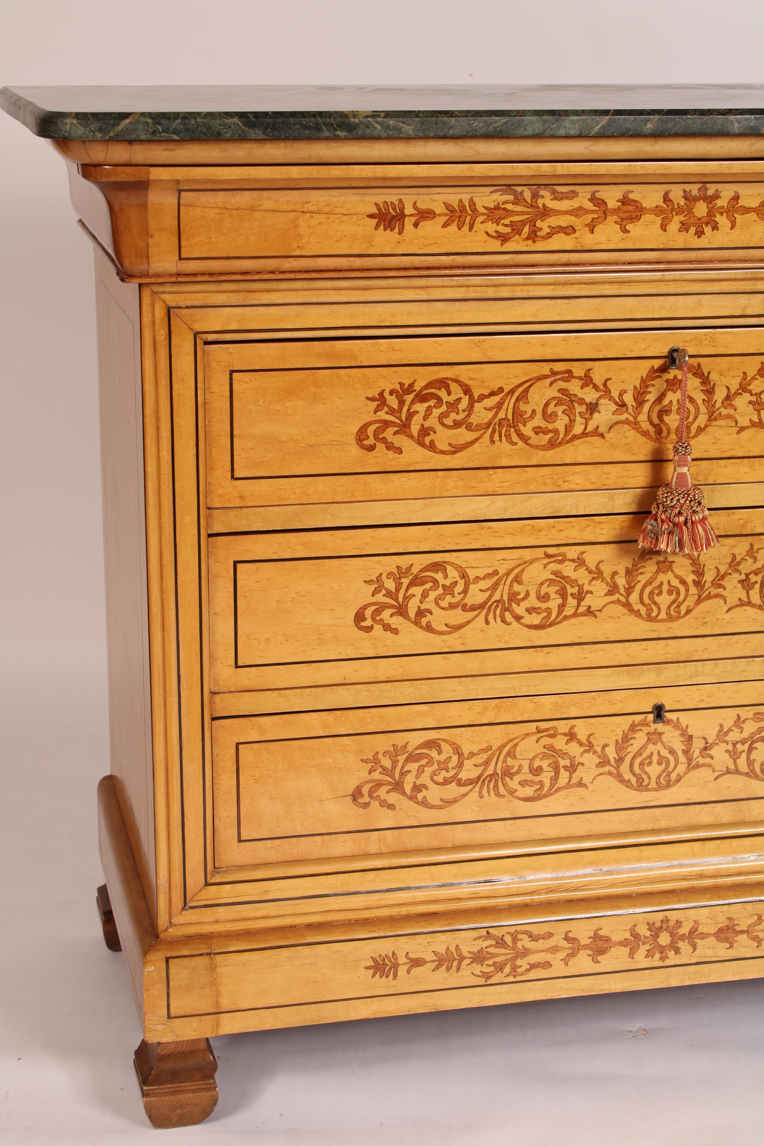 Marble Charles X Style Inlaid Chest of Drawers For Sale