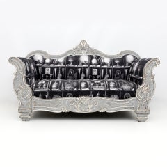 Charles X Style Italian Sofa with Fornasetti Linen Fabric