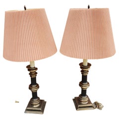 Charles X Style Leather and patinated Metal Table Lamps, a Pair