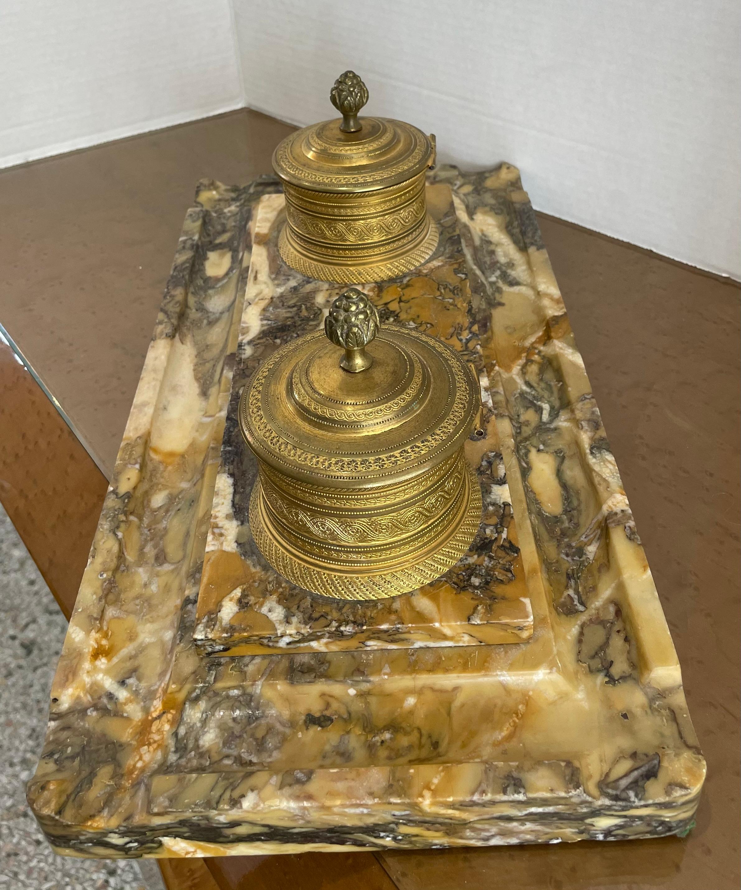 Charles X Style Marble and Bronze Inkwell Stand For Sale 5