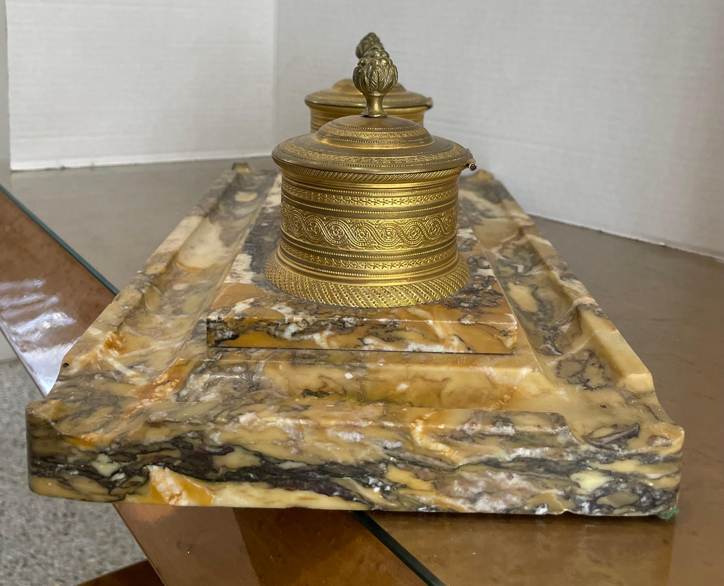 Charles X Style Marble and Bronze Inkwell Stand For Sale 6