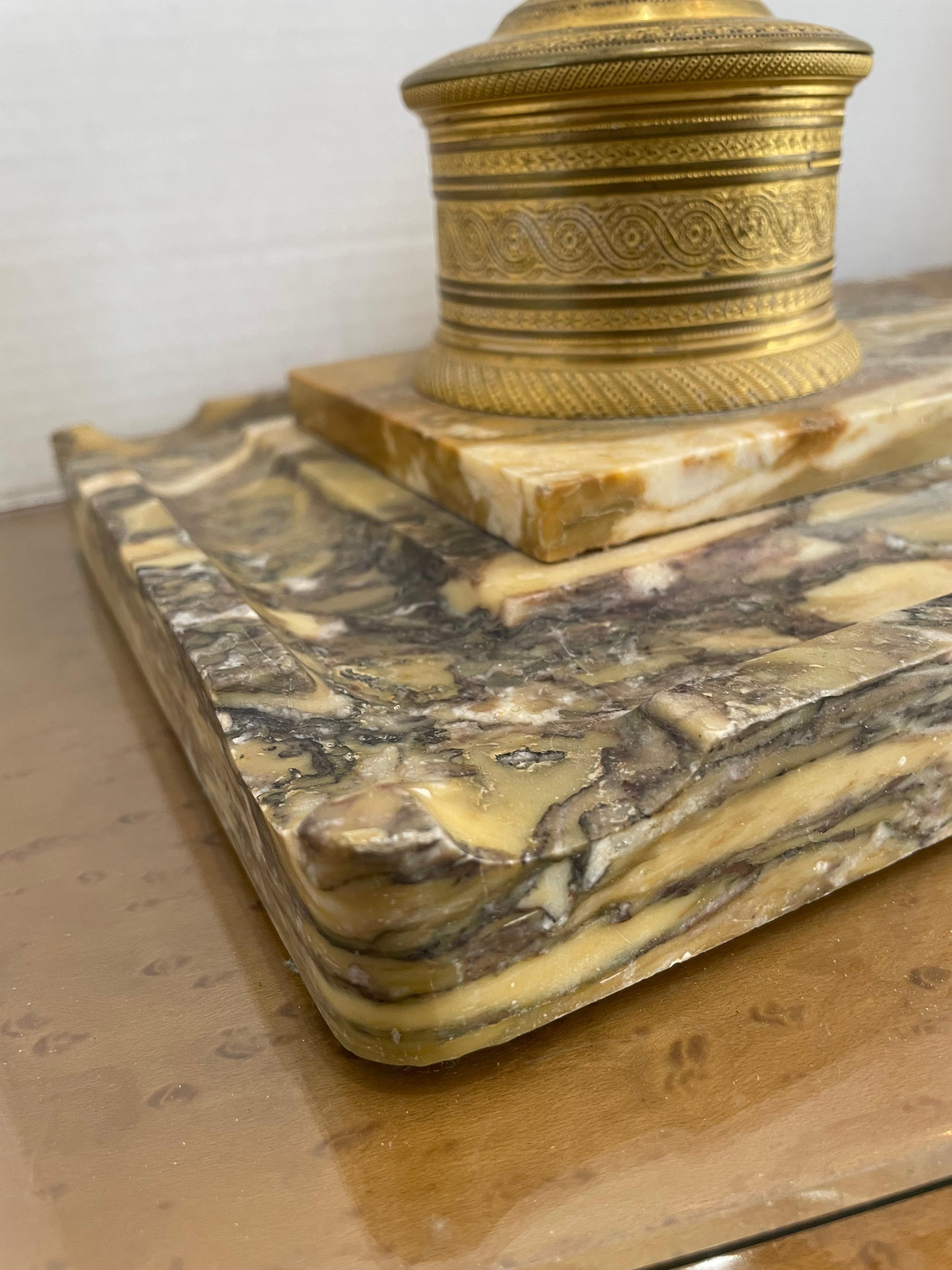 Charles X Style Marble and Bronze Inkwell Stand For Sale 9