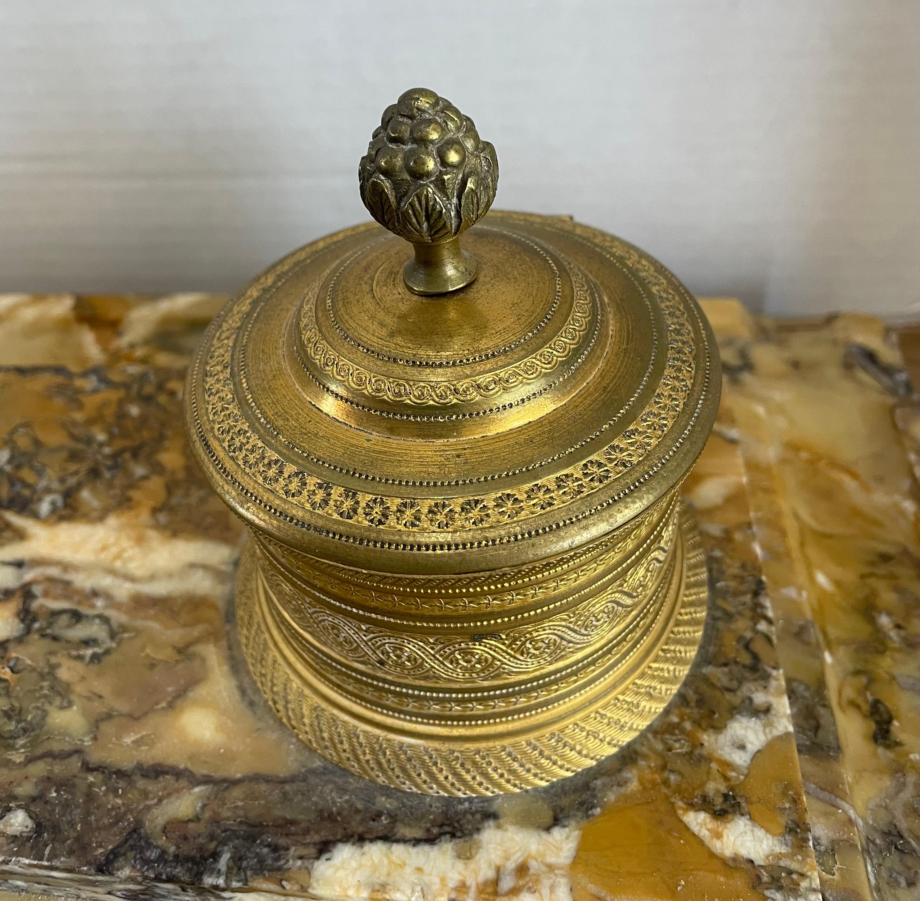 Hand-Carved Charles X Style Marble and Bronze Inkwell Stand For Sale