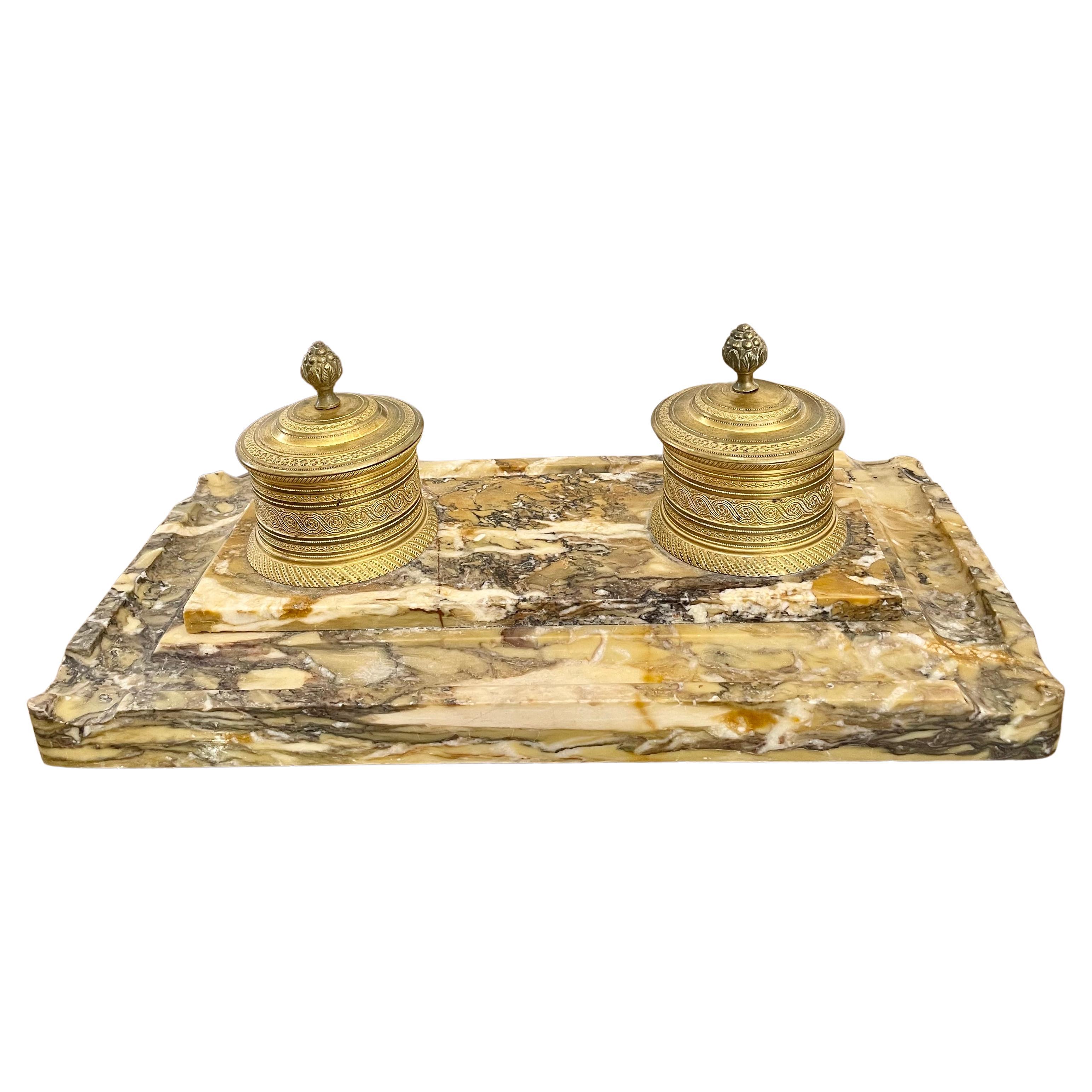 Charles X Style Marble and Bronze Inkwell Stand For Sale