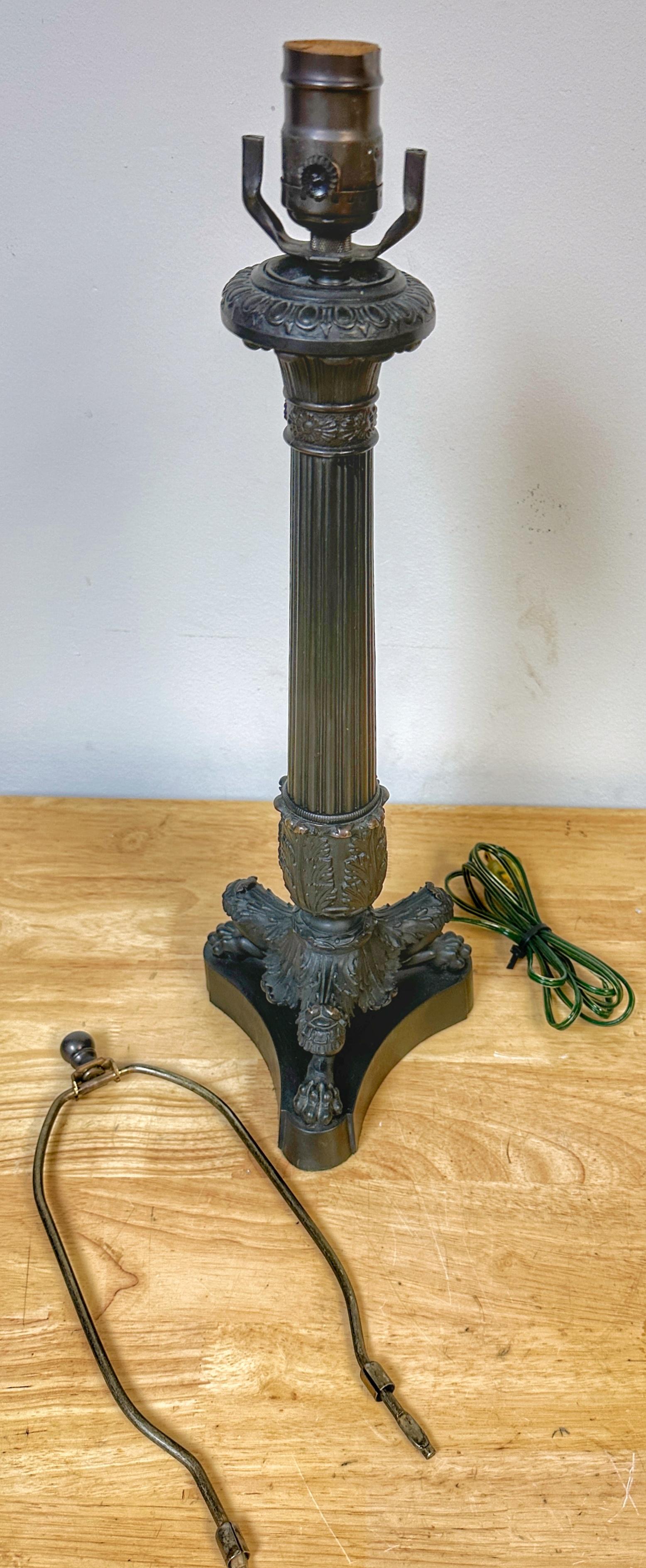 Charles X Style Patinated Bronze Paw Footed Candlestick Lamp For Sale 5
