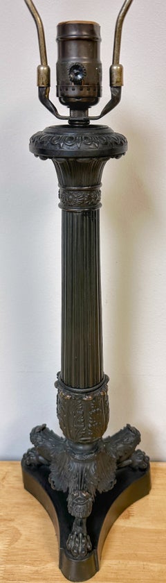 Charles X Style Patinated Bronze Paw Footed Candlestick Lamp