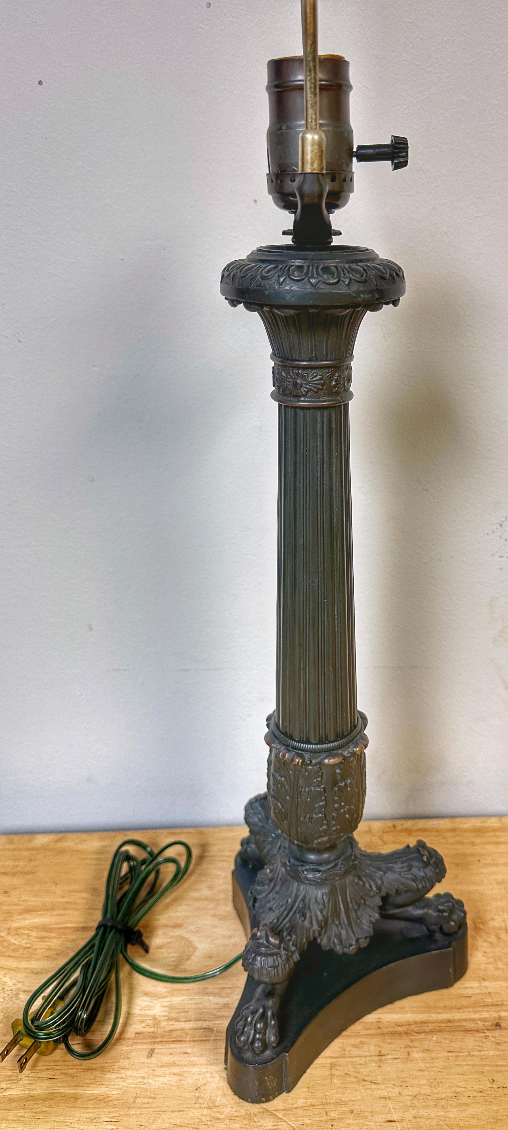 Charles X Style Patinated Bronze Paw Footed Candlestick Lamp For Sale 2