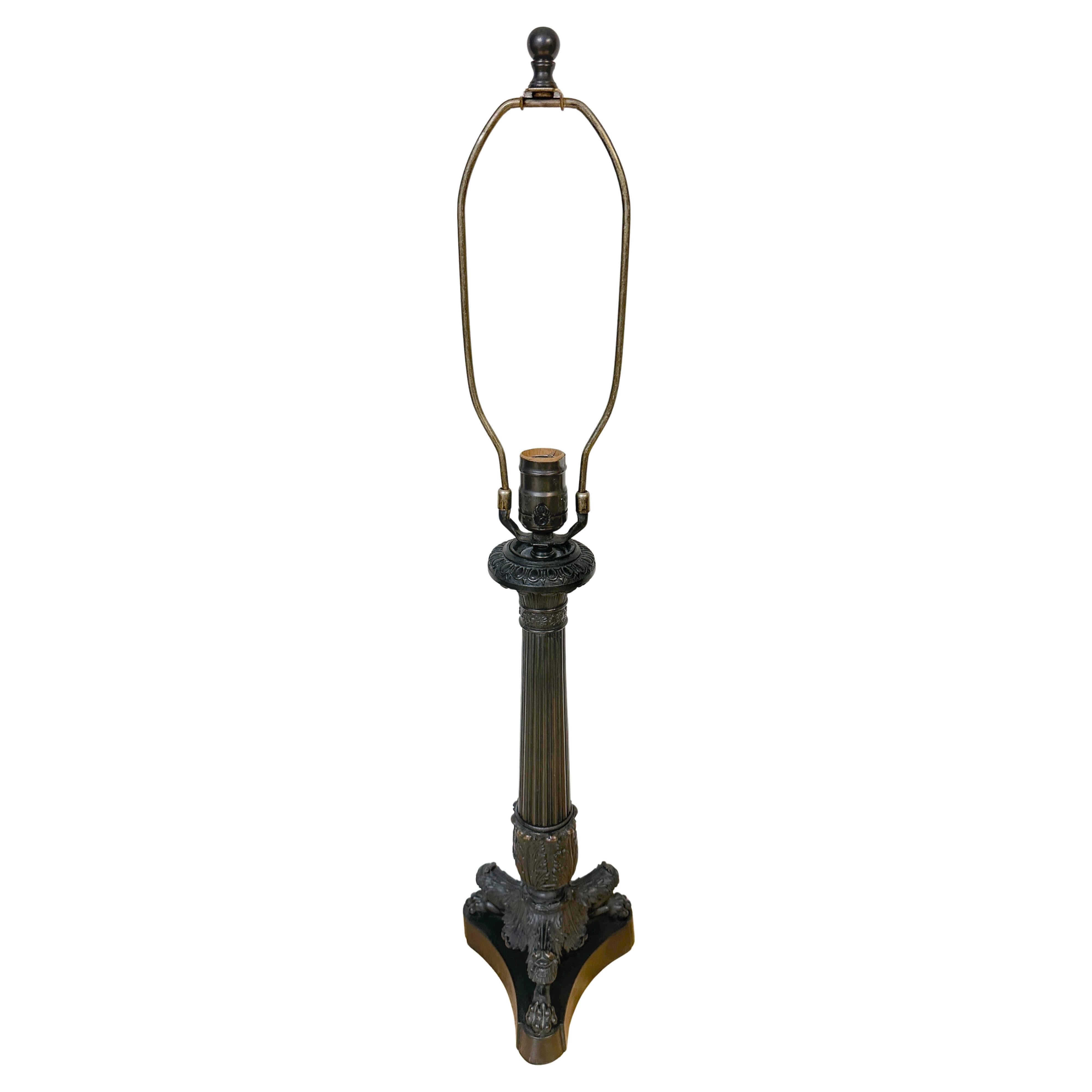 Charles X Style Patinated Bronze Paw Footed Candlestick Lamp
