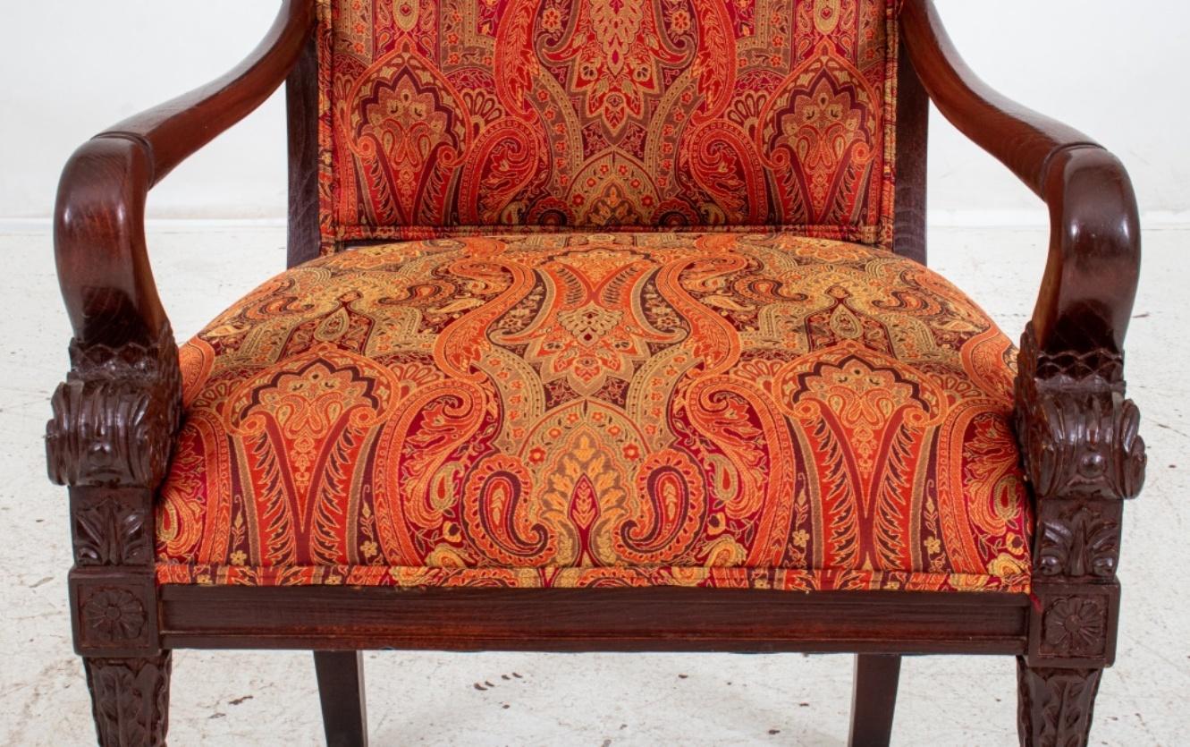 Hand-Carved Charles X Style Scroll Armchair For Sale