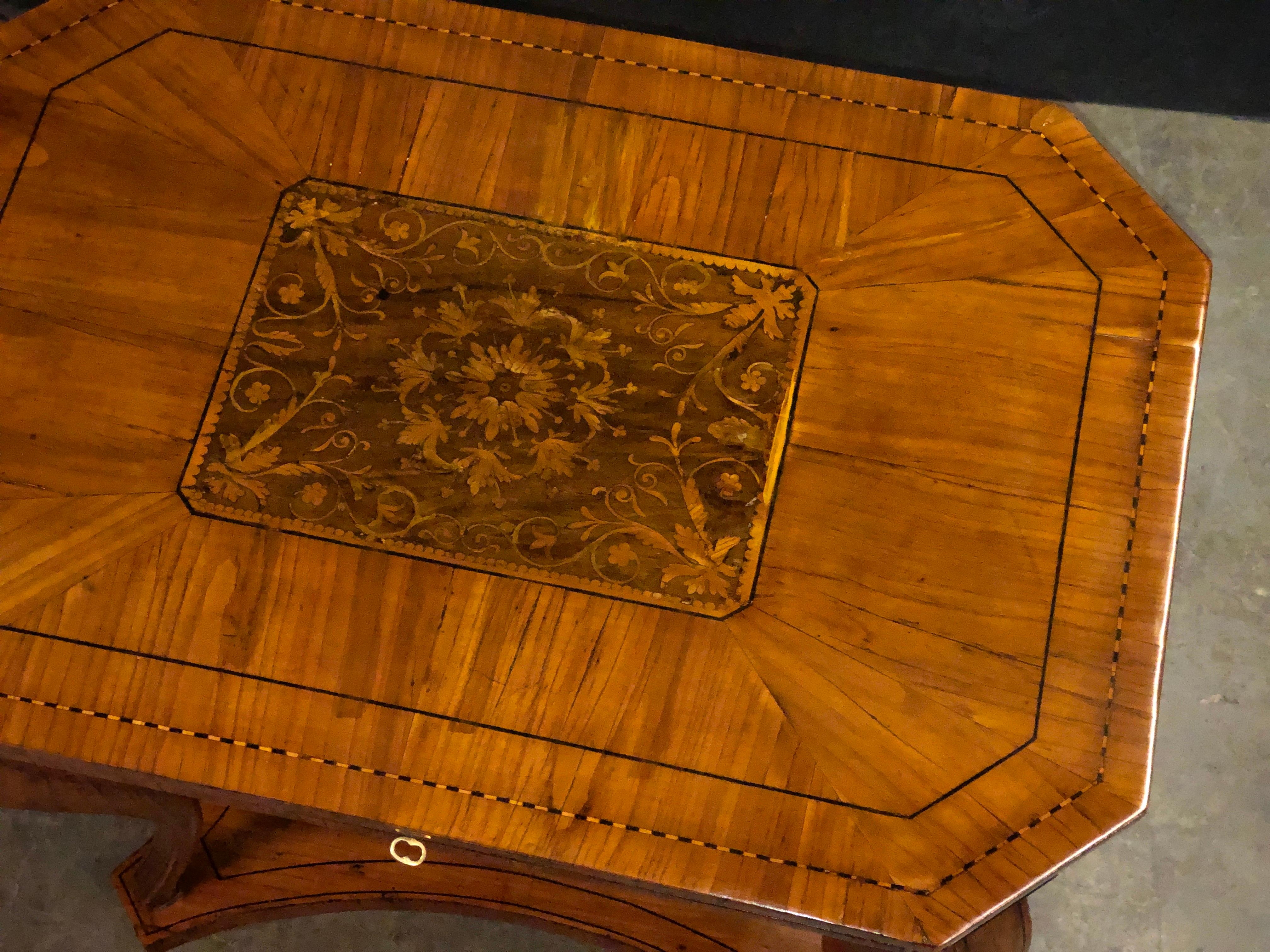 Charles X Walnut Inlaid Side Table In Good Condition For Sale In Westwood, NJ