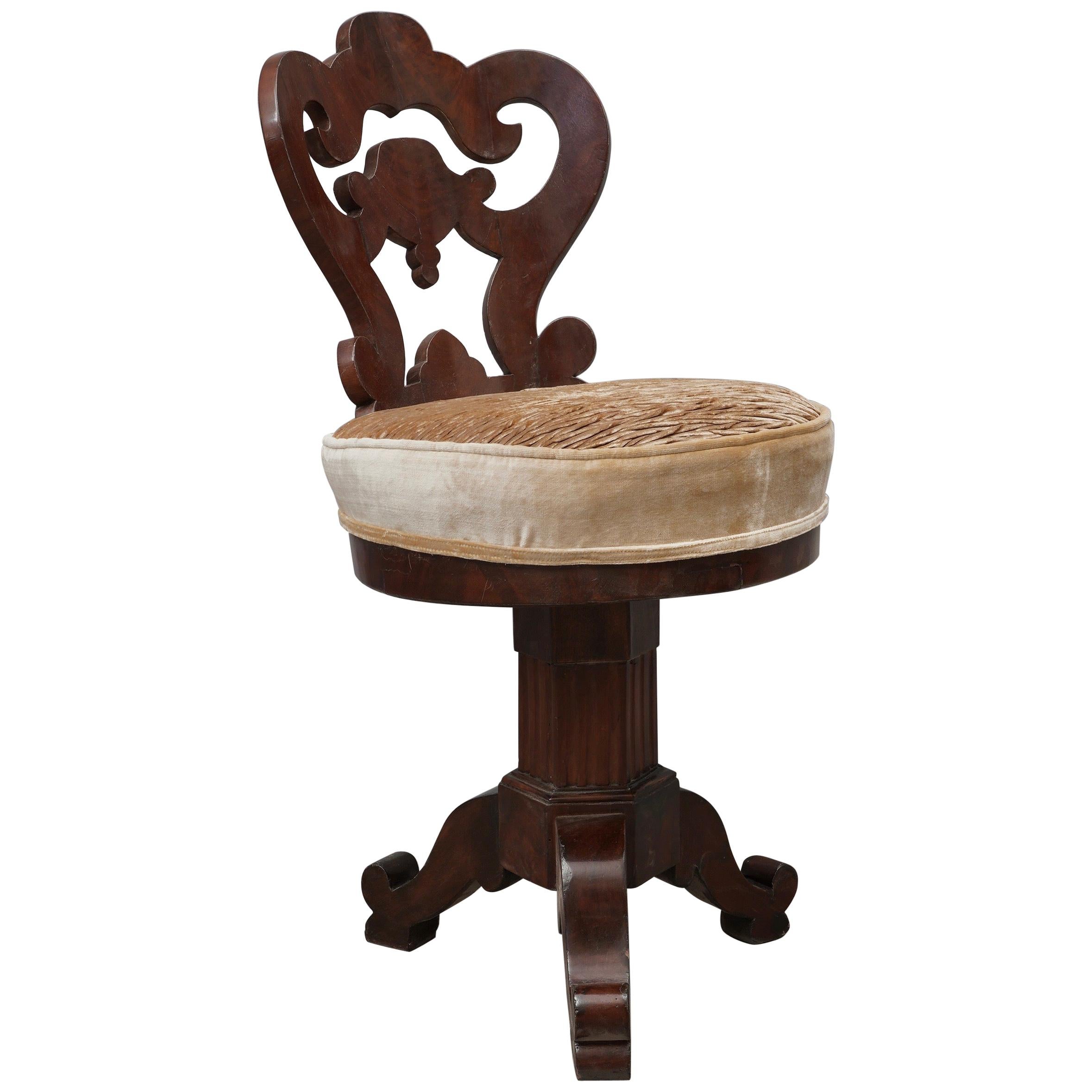 Charles X Walnut Velvet Italian Swivel Chair, 1830