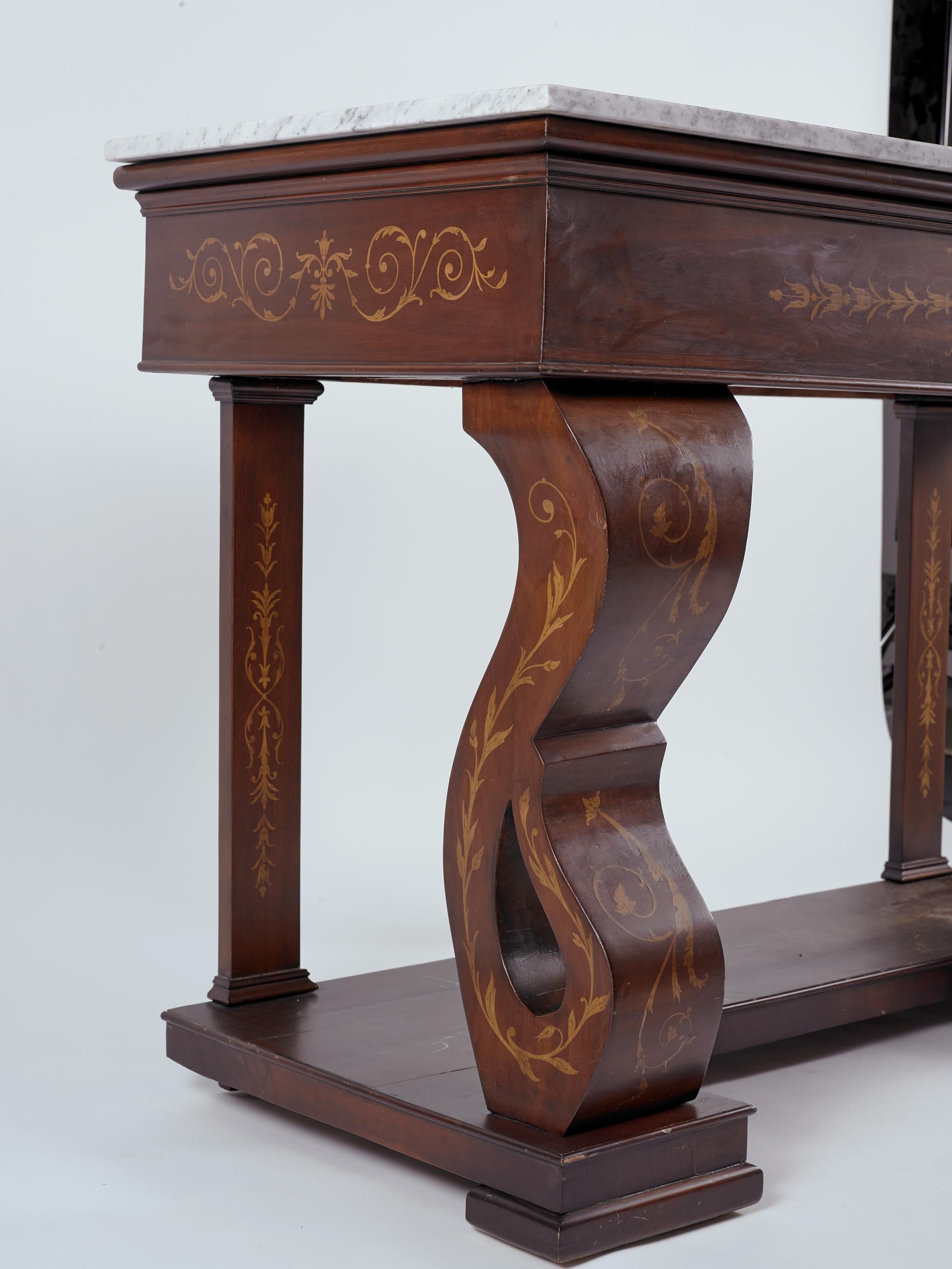French Charles X Wood Console With Carrara Marble Surface For Sale
