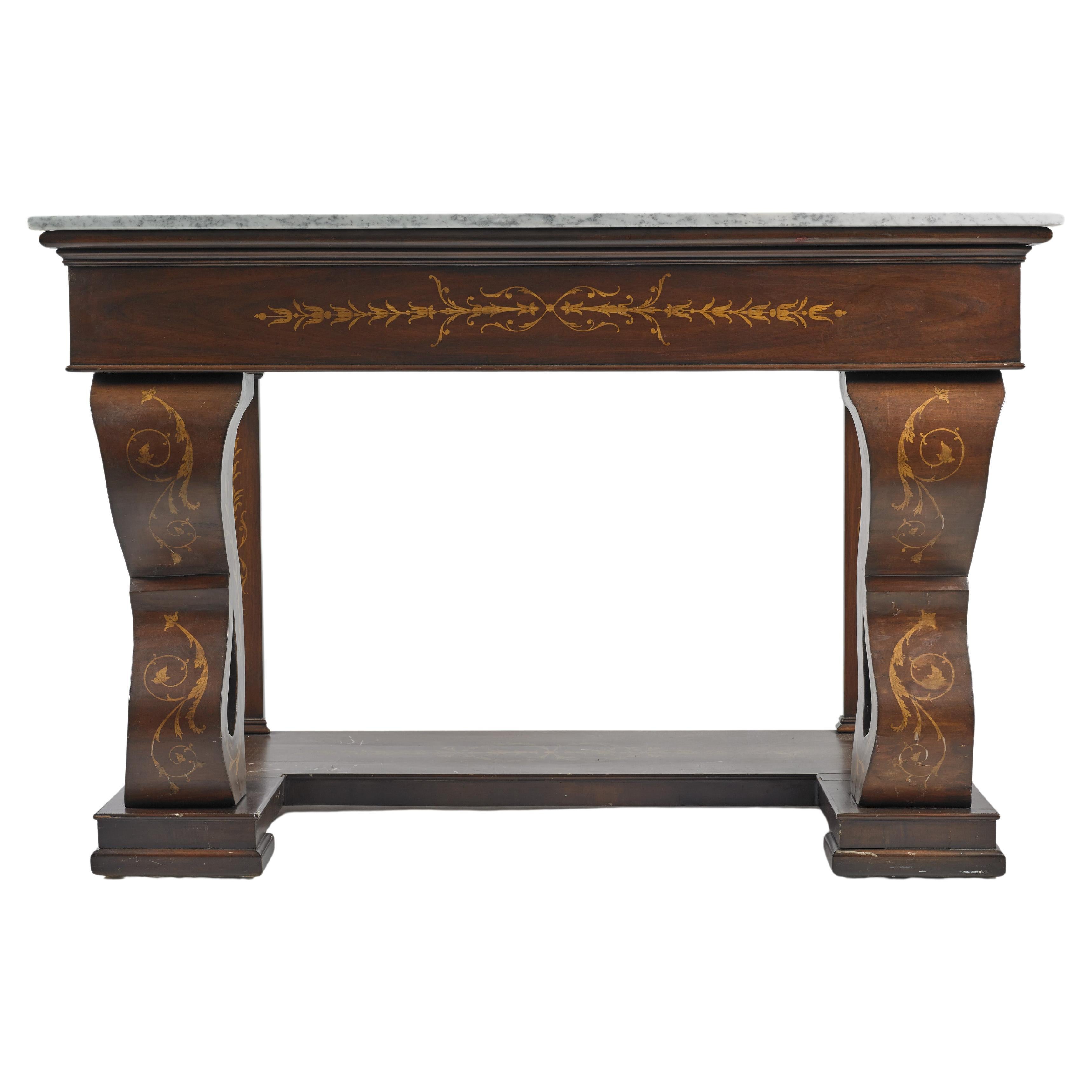 Consola De Madera Charles X Con Superficie De Mármol De Carrara