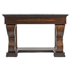 Consola De Madera Charles X Con Superficie De Mármol De Carrara