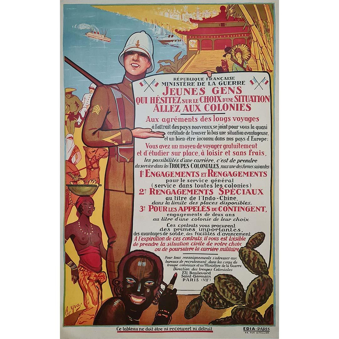 Circa 1930 Original colonial poster - Jeunes gens allez aux colonies - Print by Charles Yray