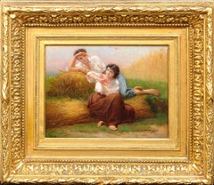 I Ask You For A Caress And You Only Tickle Me 1860s Romantic French Oil Painting