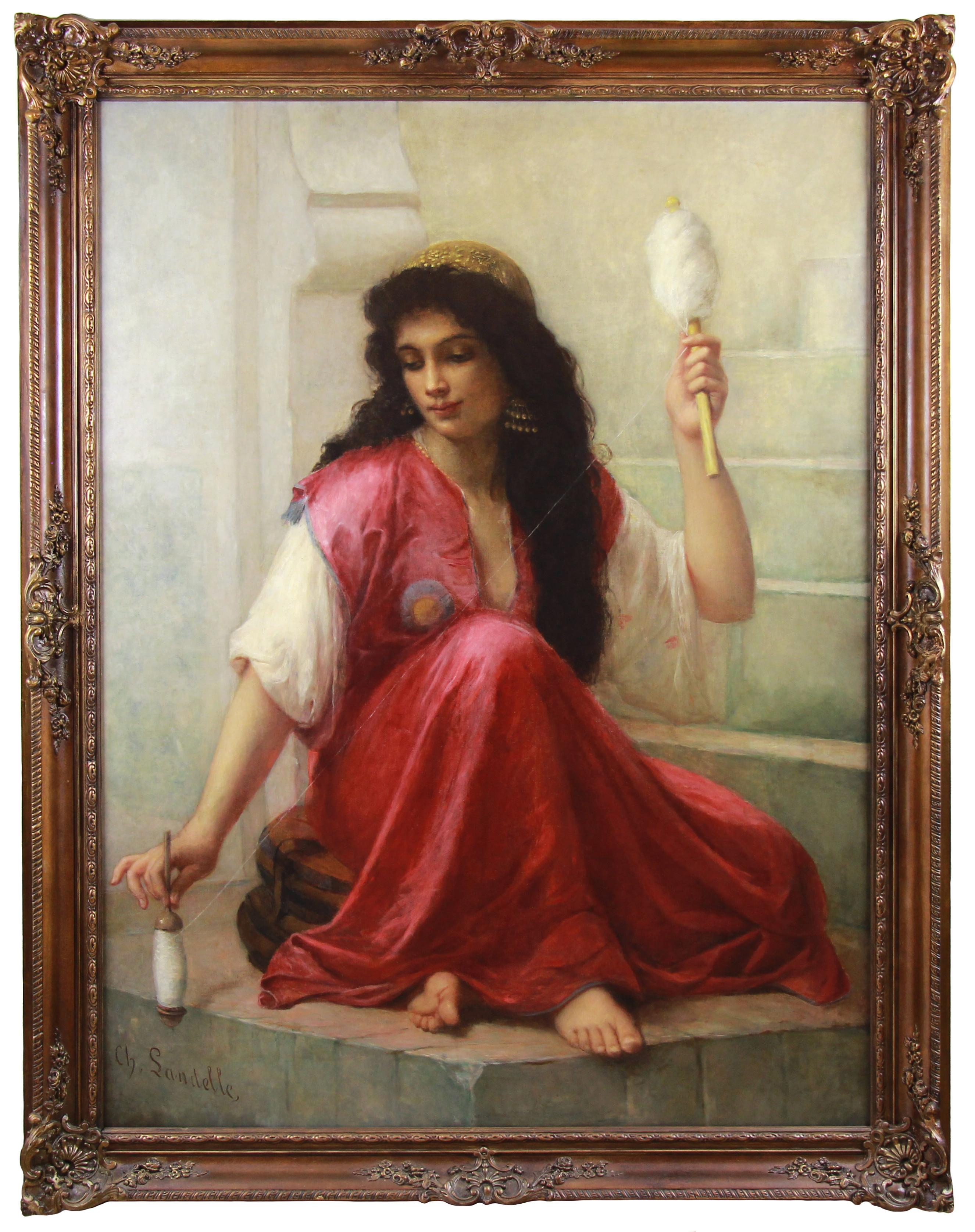 Charles Zacharie Landelle Figurative Painting - Oil On Canvas "young Oriental With Spindle" By Charles Landelle