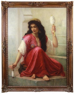 Oil On Canvas "young Oriental With Spindle" By Charles Landelle
