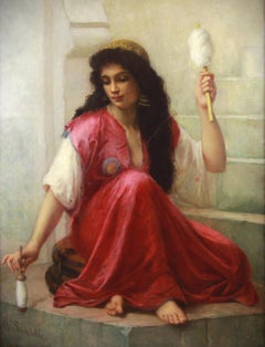 Pittura a olio su tela " giovane orientale con fuso" di Charles Landelle
