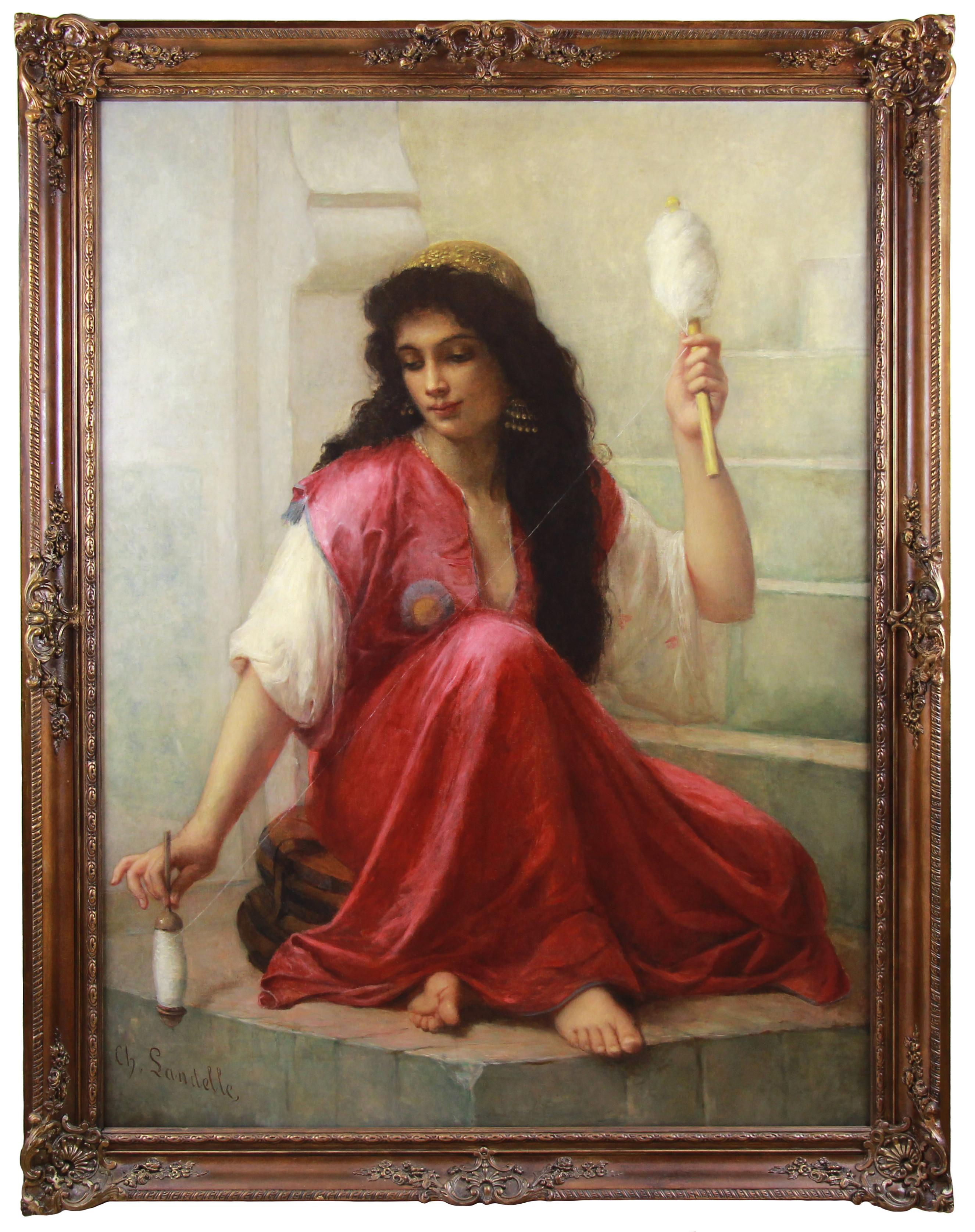 Charles Zacharie Landelle Figurative Painting - Oil Painting On Canvas " young Oriental With Spindle" By Charles Landelle