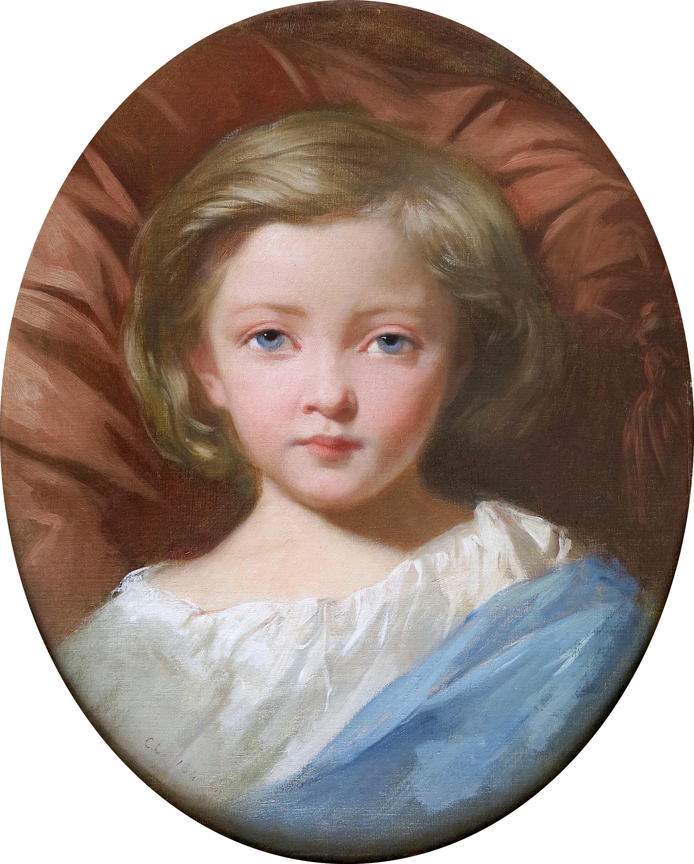Portrait of a child with blue eyes - Painting by Charles Zacharie Landelle
