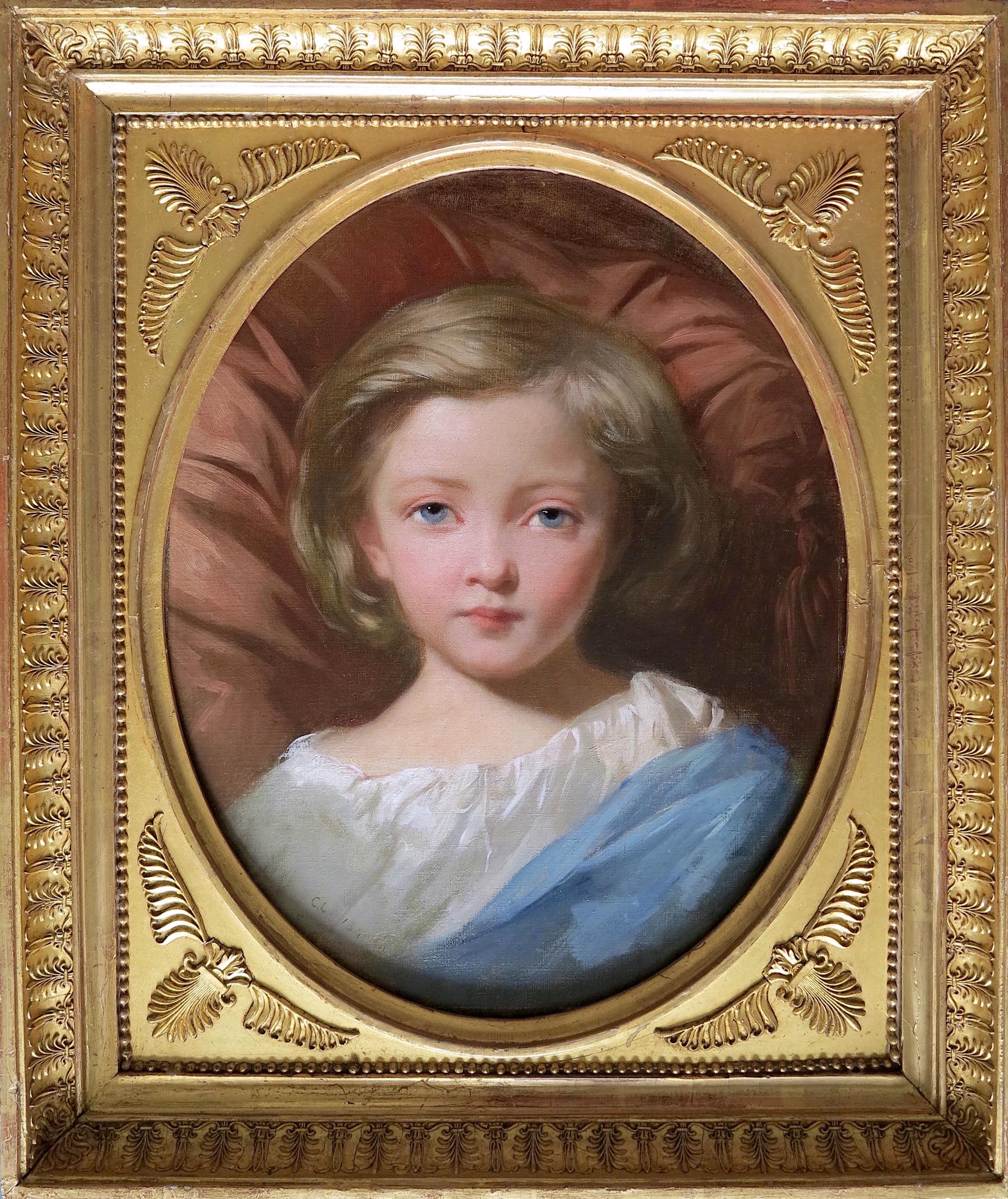 Charles Zacharie Landelle Figurative Painting - Portrait of a child with blue eyes