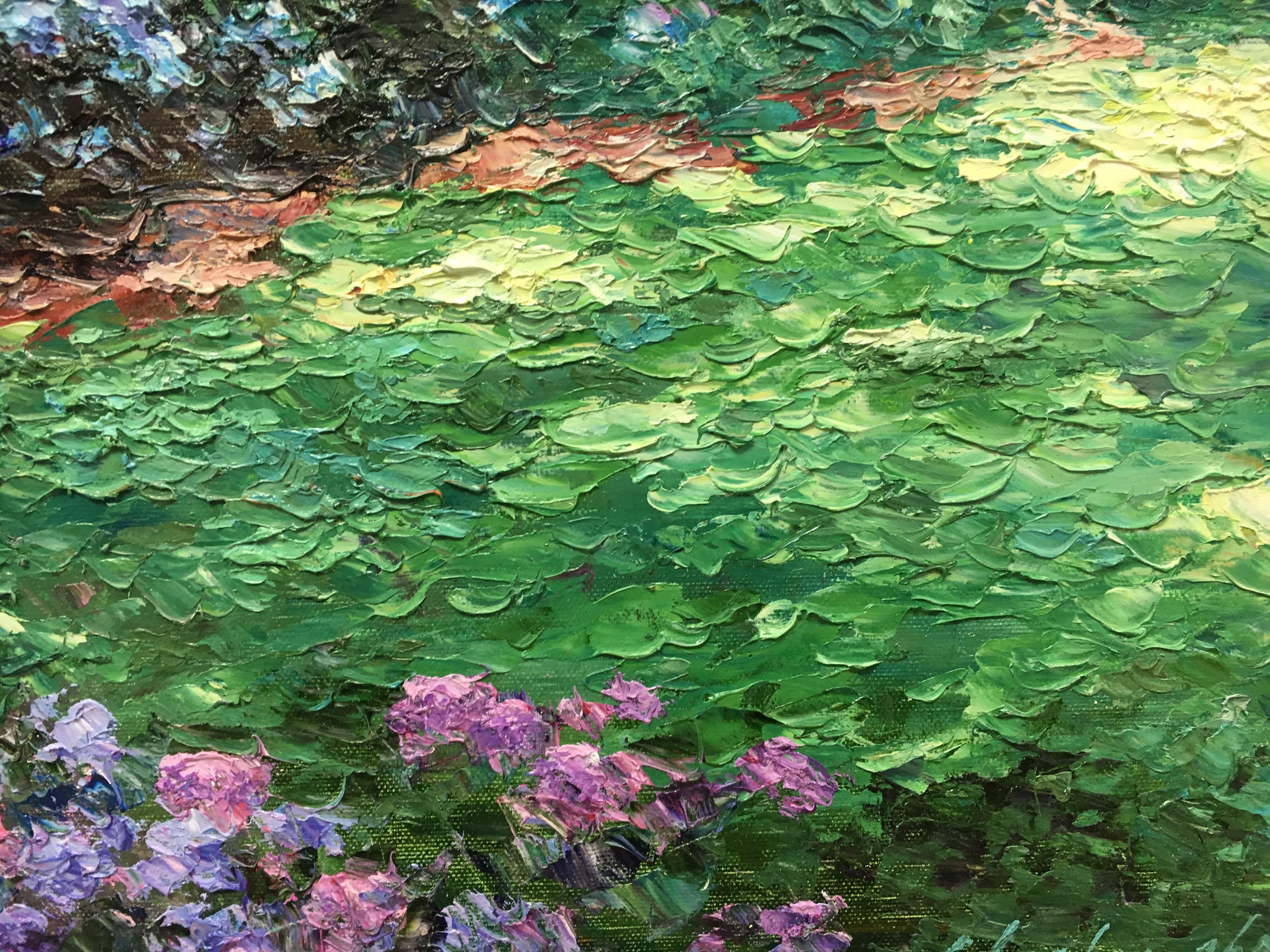 Charles Zhan Original Oil Painting Signed Best Seat Garden Scene 4