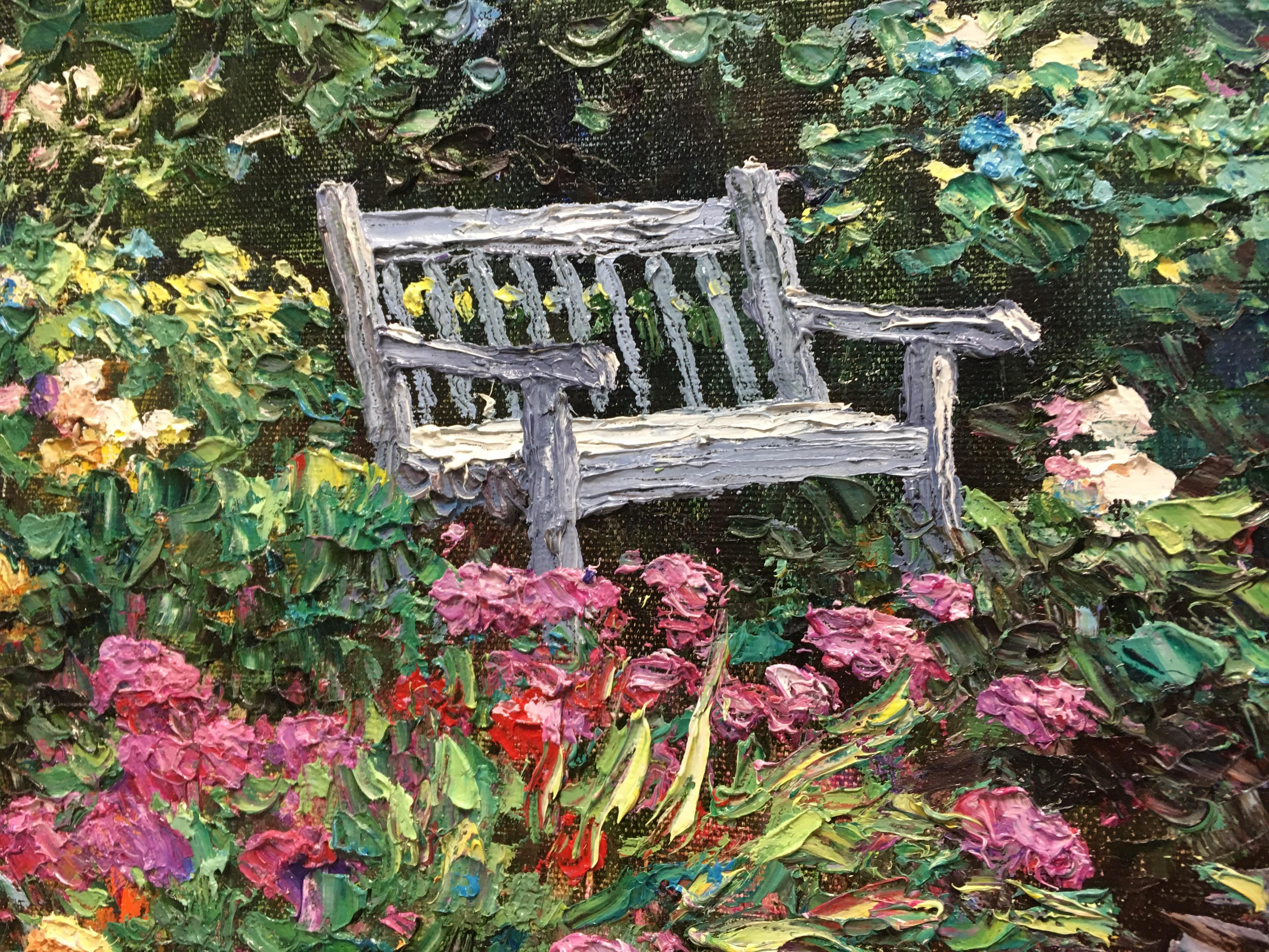 Charles Zhan Original Oil Painting Signed Best Seat Garden Scene 6