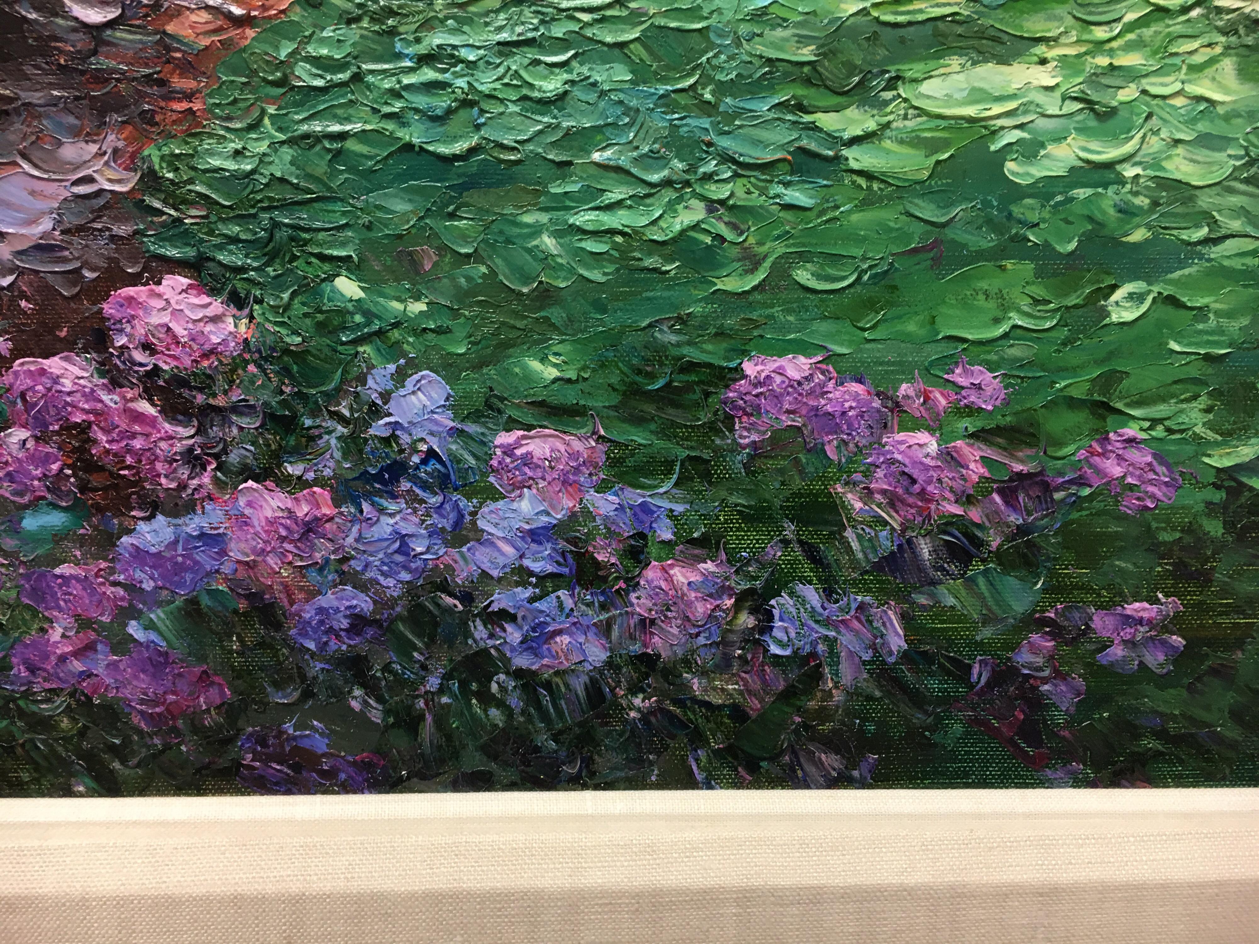 Charles Zhan Original Oil Painting Signed Best Seat Garden Scene 8