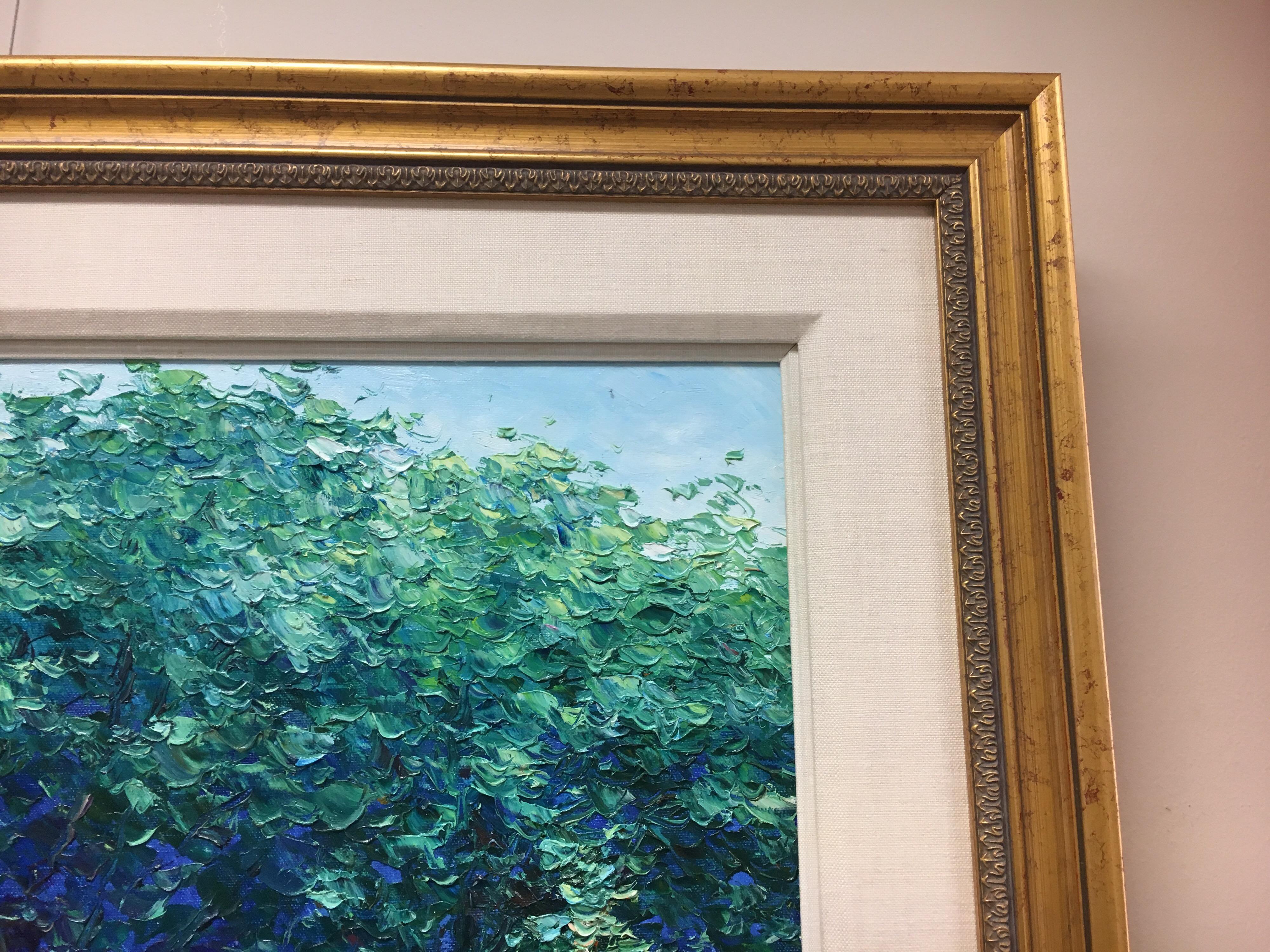 American Charles Zhan Original Oil Painting Signed Best Seat Garden Scene