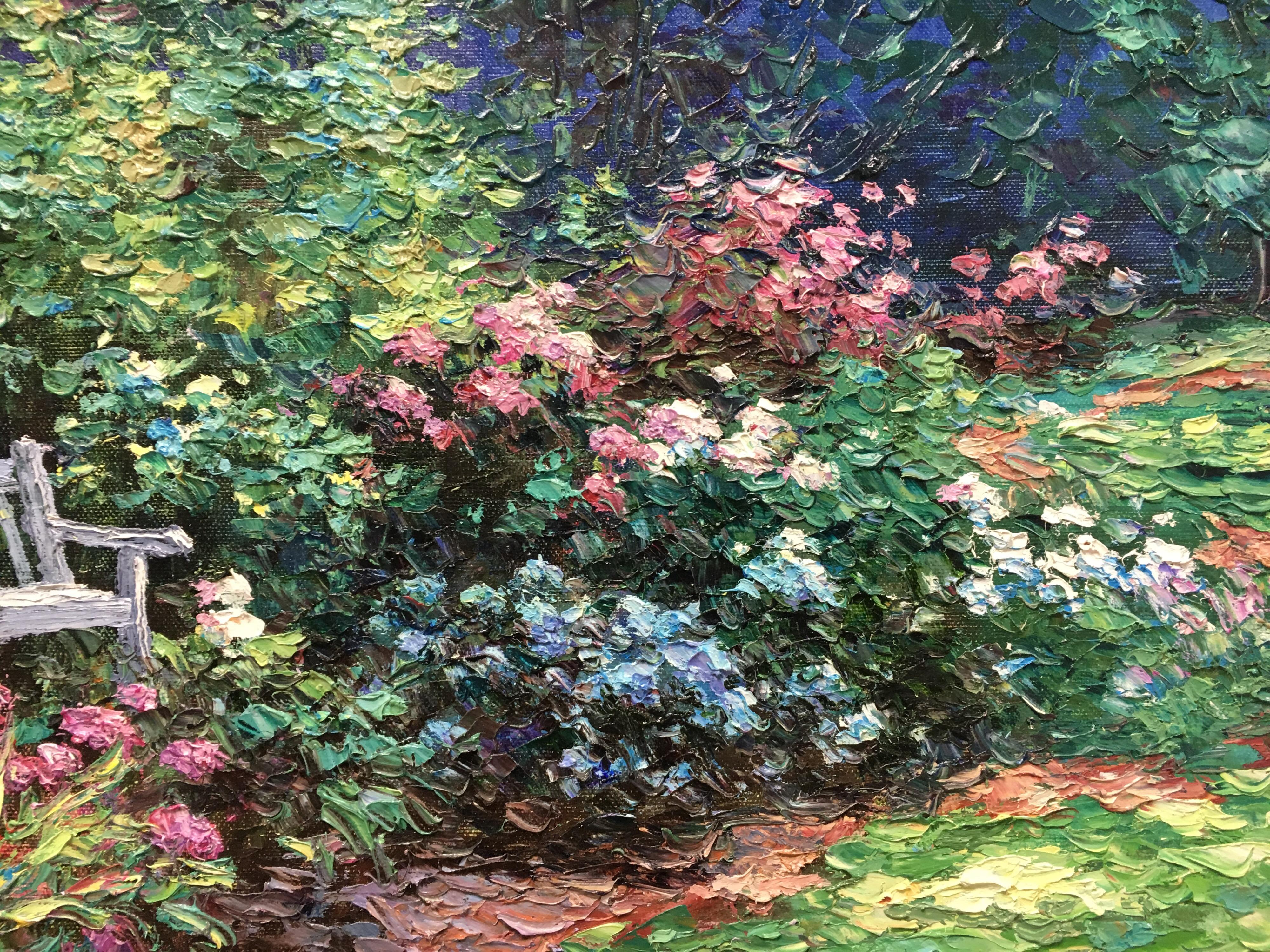 Canvas Charles Zhan Original Oil Painting Signed Best Seat Garden Scene