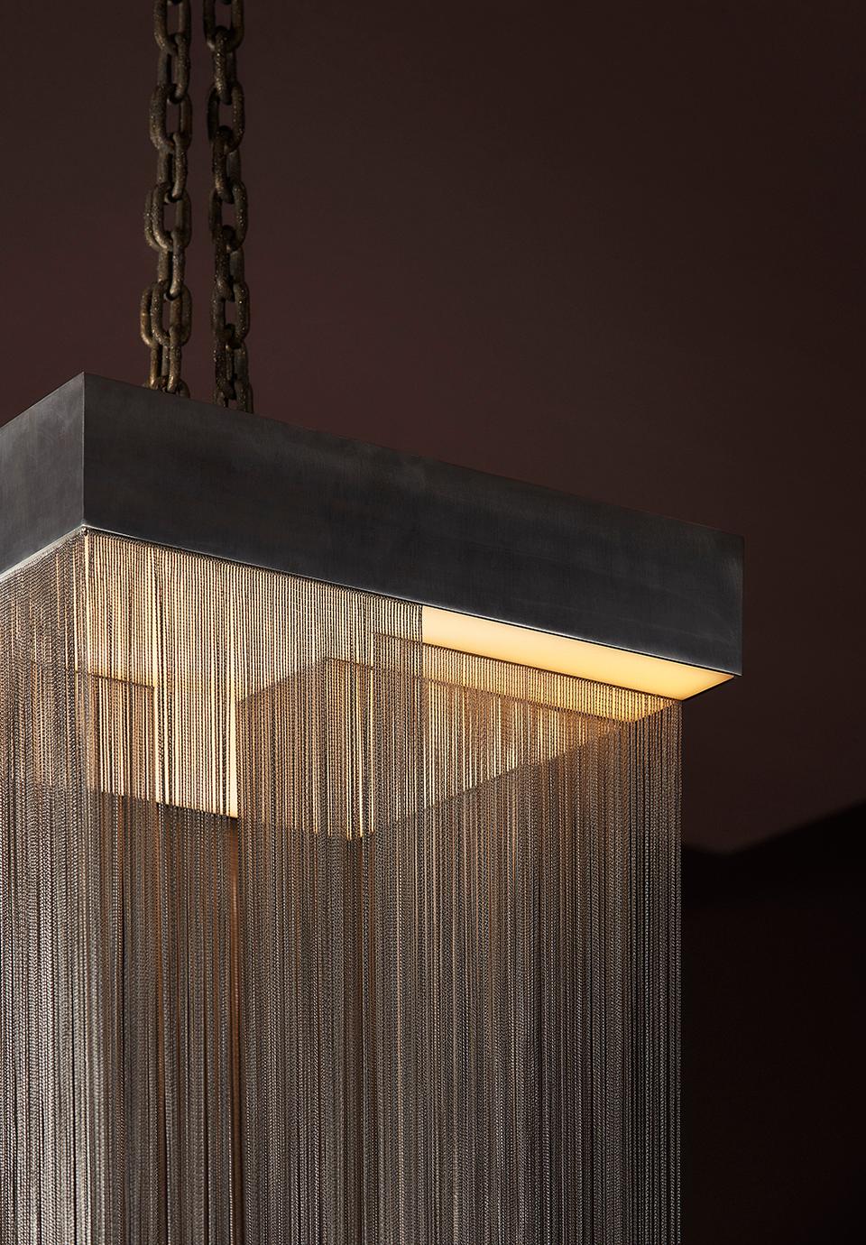 CHARLESTON Ceiling Lamp in Brushed Steel, Brass and Fringes by Dimoremilano For Sale 6